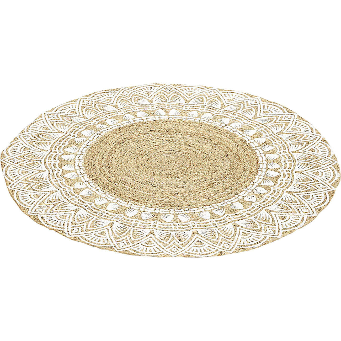 Tapis rond jute motif contour blanc