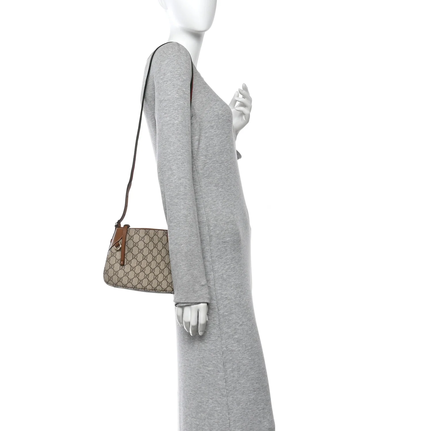 GG Supreme Monogram Textured Calfskin Small Emblem Shoulder Bag Beige Dark Brown