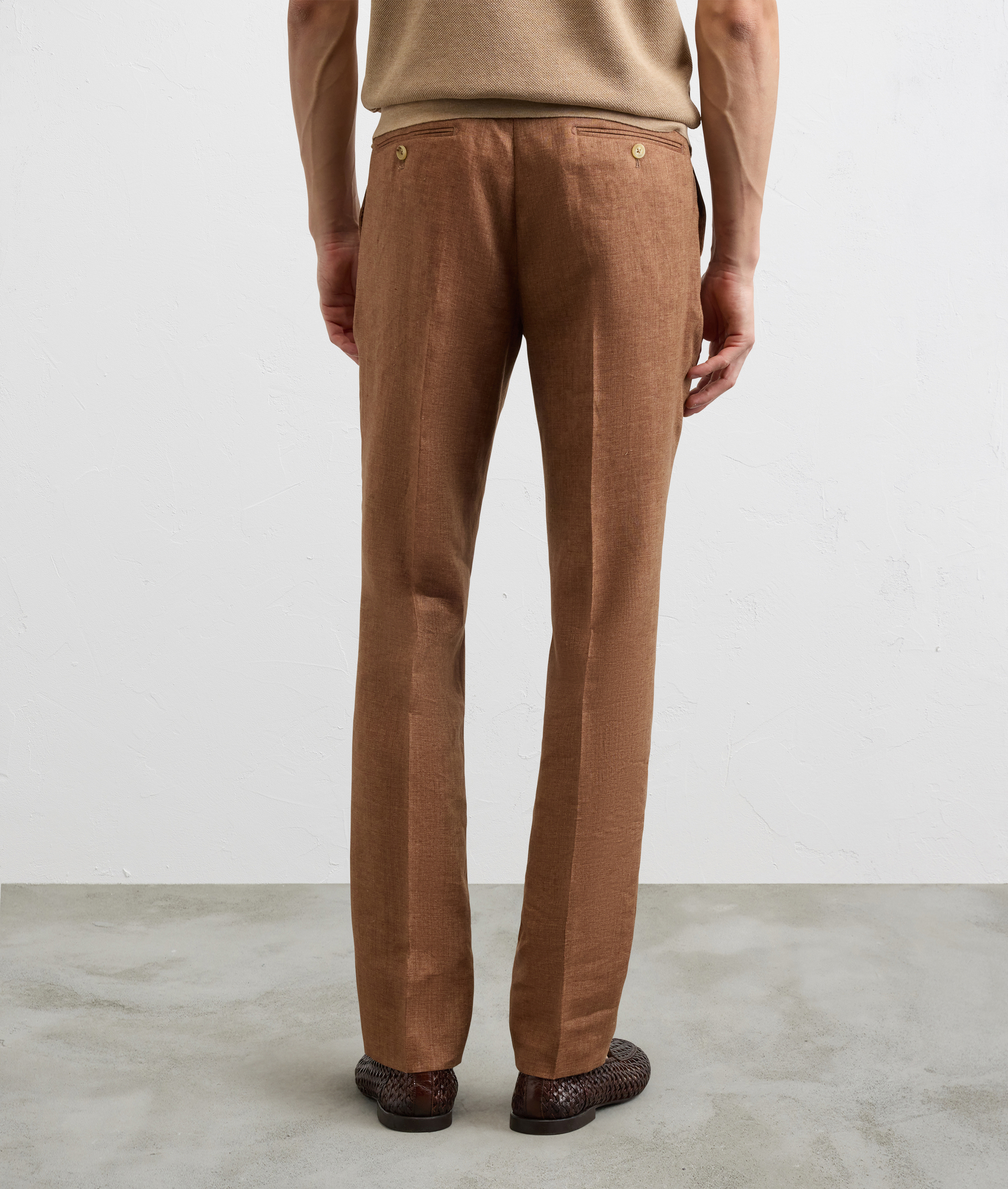 LIGHT BROWN FLAX PLEATED TROUSERS