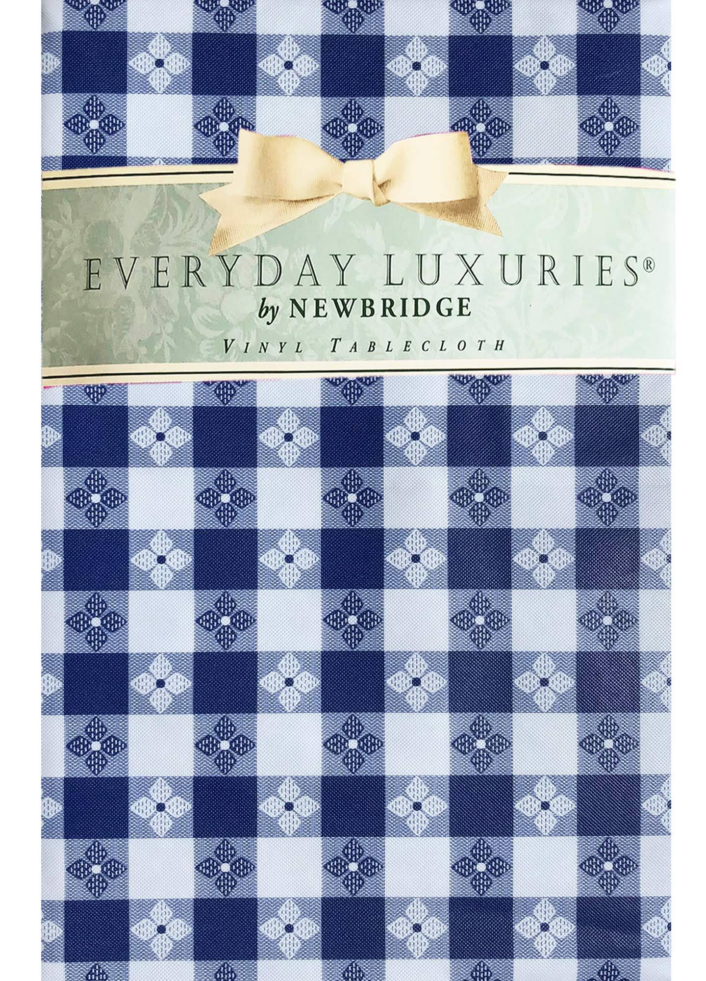 Newbridge Blue Bistro Tavern Check Vinyl Flannel Backed Tablecloth - Checkered Vinyl Picnic, BBQ and Dining Tablecloth - 70 Round
