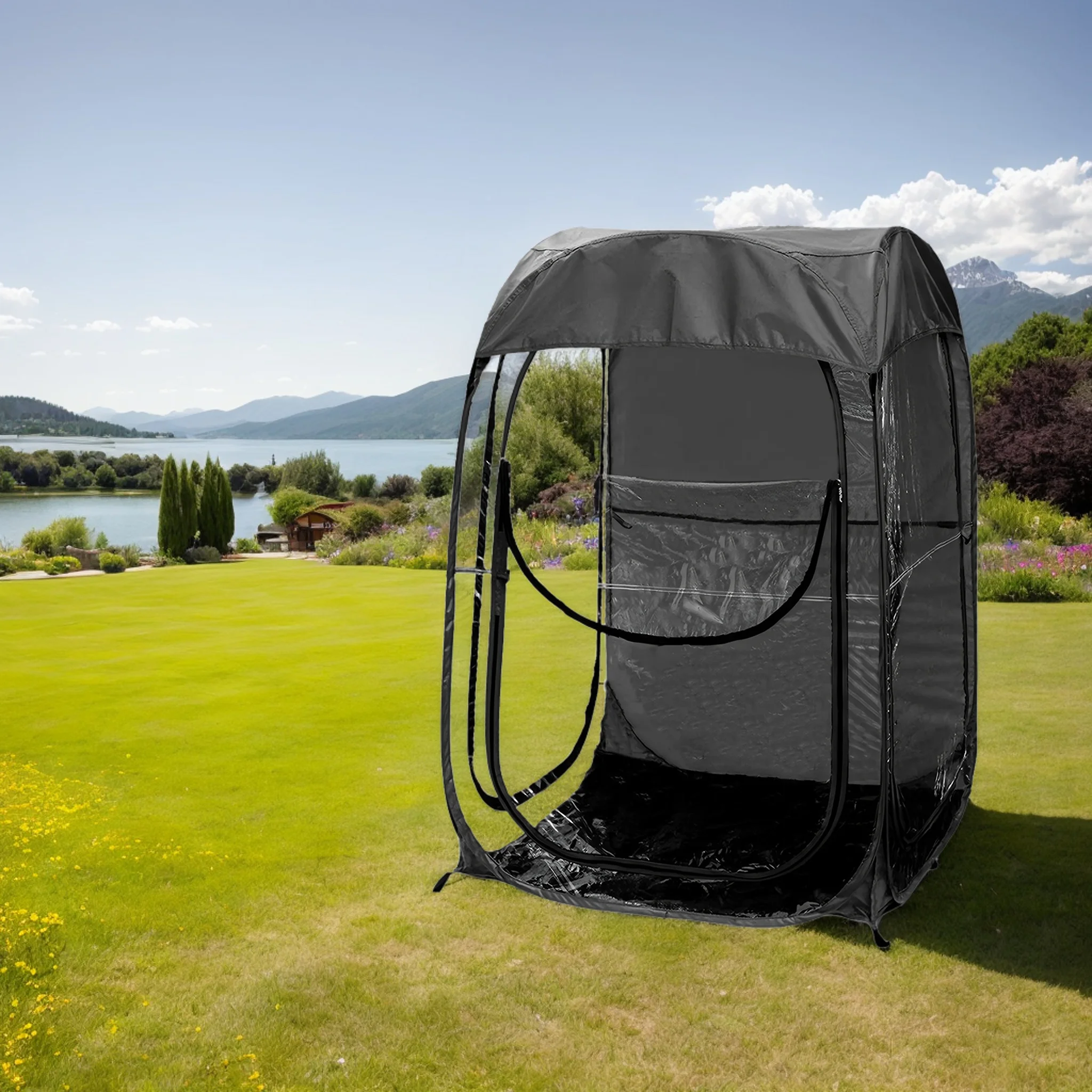 Portable Pop Up Tent, Instant Setup Sports Shelter for Camping/Fishing, Wind Rain Protection, Lightweight Compact Carry (21"), Black Image 2