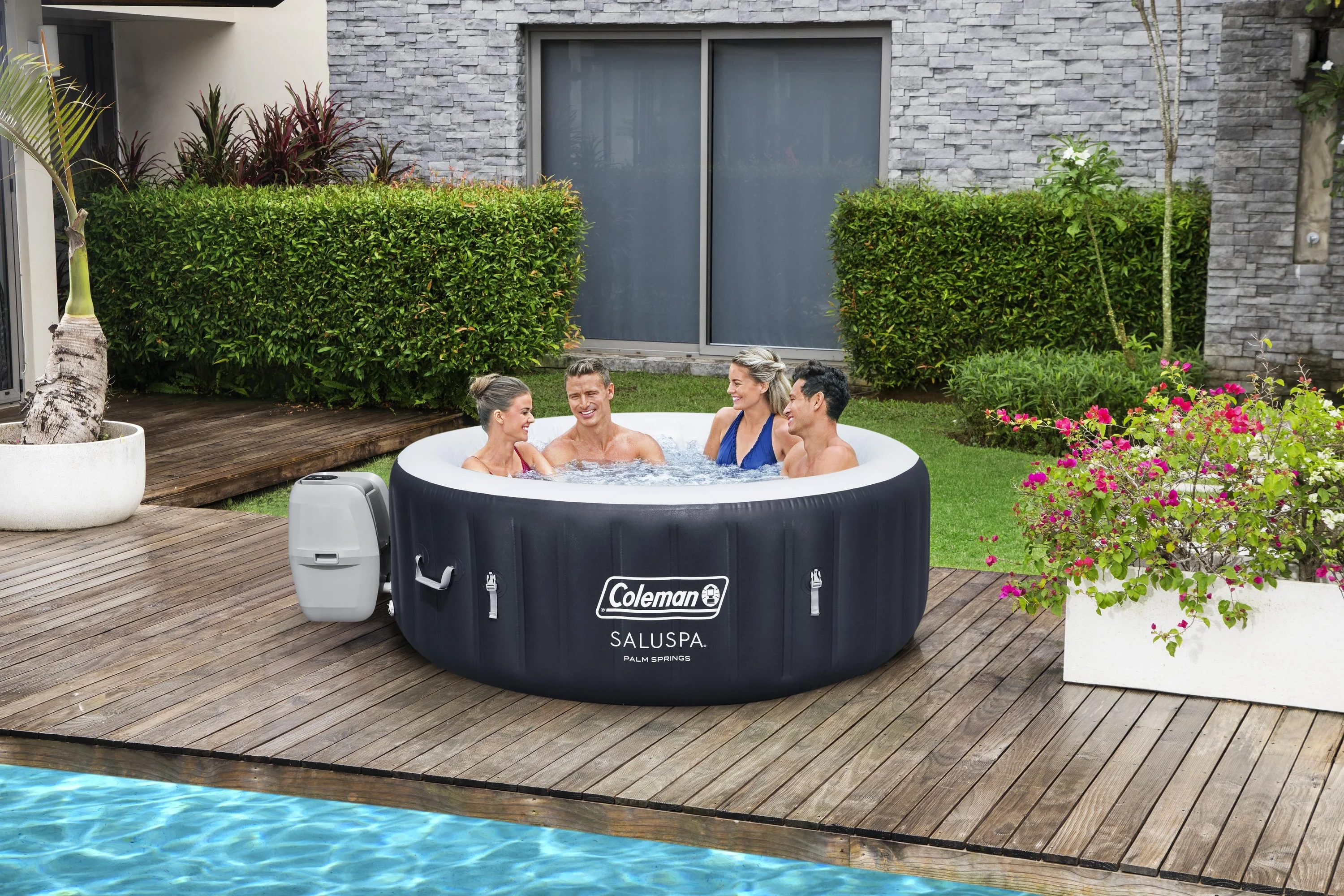 Coleman Saluspa Palm Springs Airjet Inflatable Circle Hot Tub Spa 4 - 6 Person with Pump #p08411