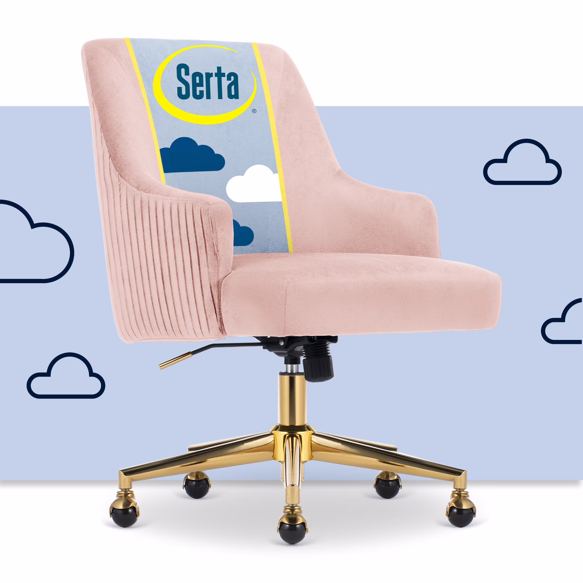 Scarlett Modern Mid-Back Office Chair Velvet Fabric Gold Metal Base Pink(Pink)