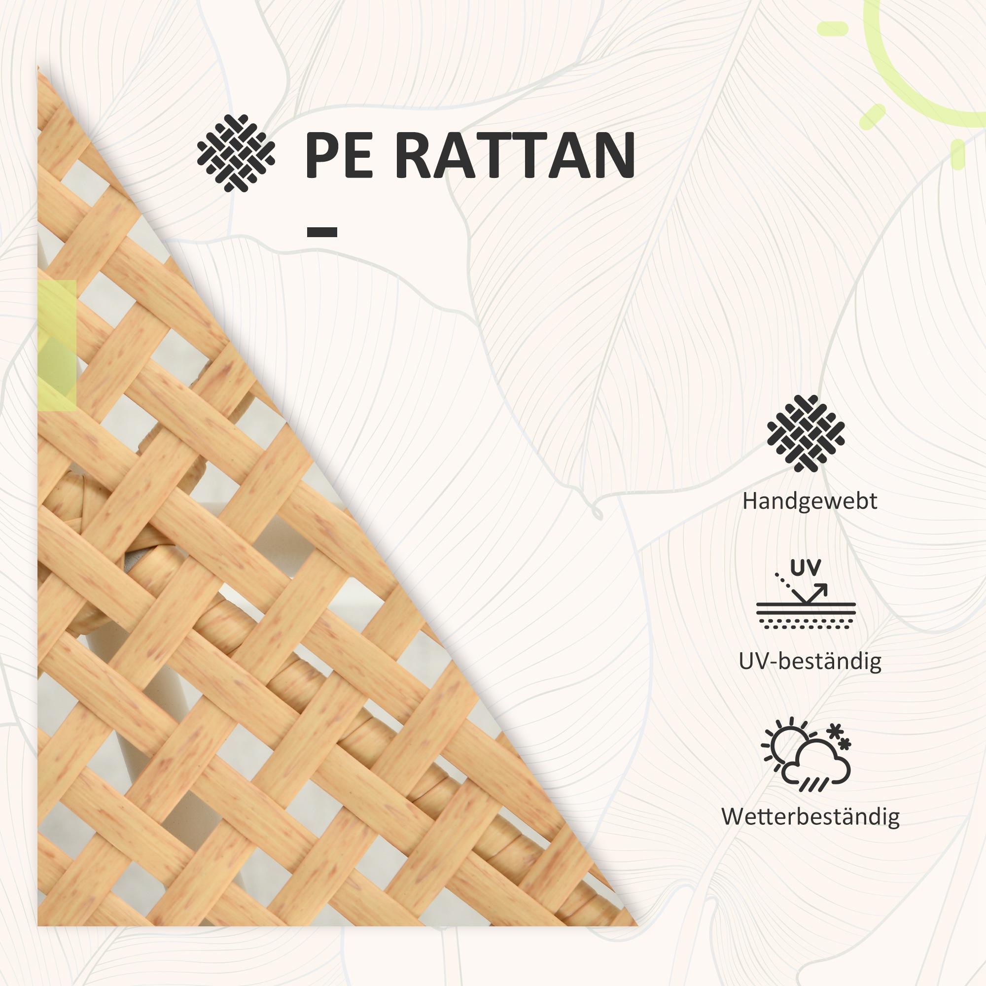 Outsunny 3-delige Bistroset Tuinmeubelset Loungeset, PE-rattan, 72 cm x 66 cm x 64 cm, Geel+Crème