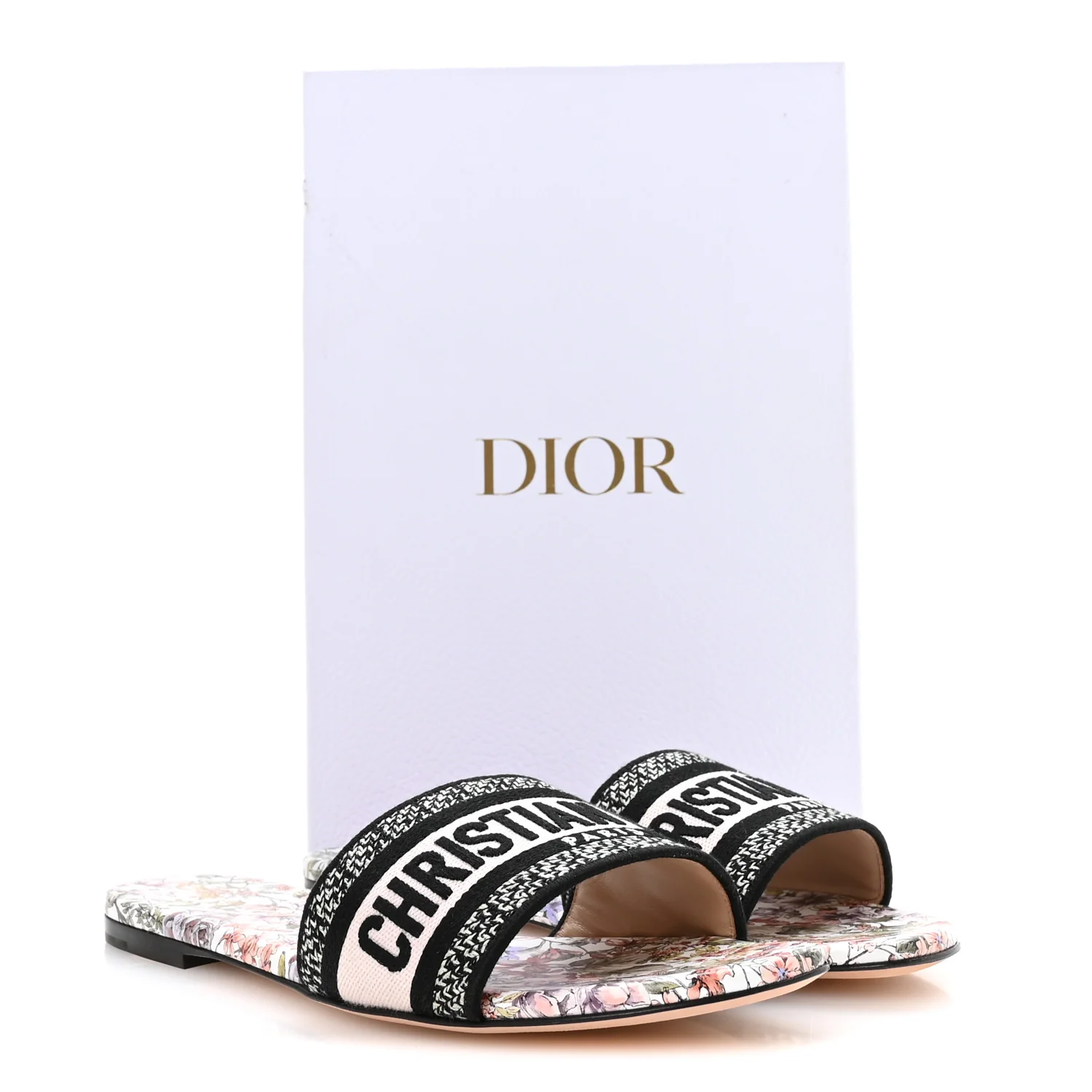 Canvas Embroidered D-Floral Dway Mules Slide Sandals 39.5 Off White Multicolor