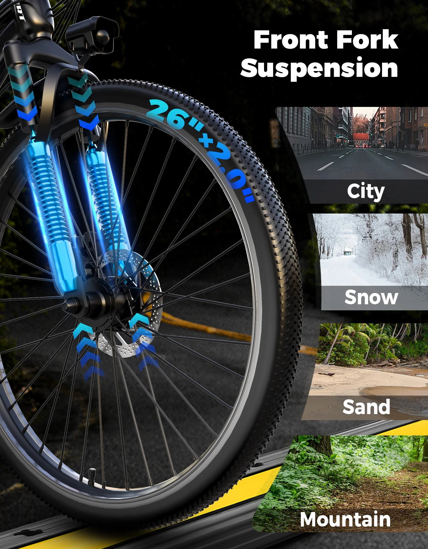 Electric Bike for Adults, 26" Electric Mountain Bike, 1200W Peak Power Motor, Up to 25 MPH 45 Miles, Electric Bicycle with 48V 10AH Removable Battery, UL 2849 - Image 5