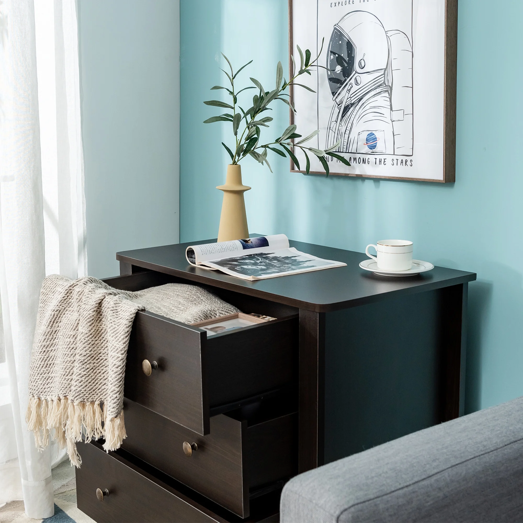 3 Drawer Dresser Chest of Drawers Bedside Table for Living Room Bedroom Espresso(Espresso) - Image 6