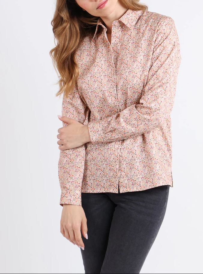 Chemisier femme coton orange à fleurs