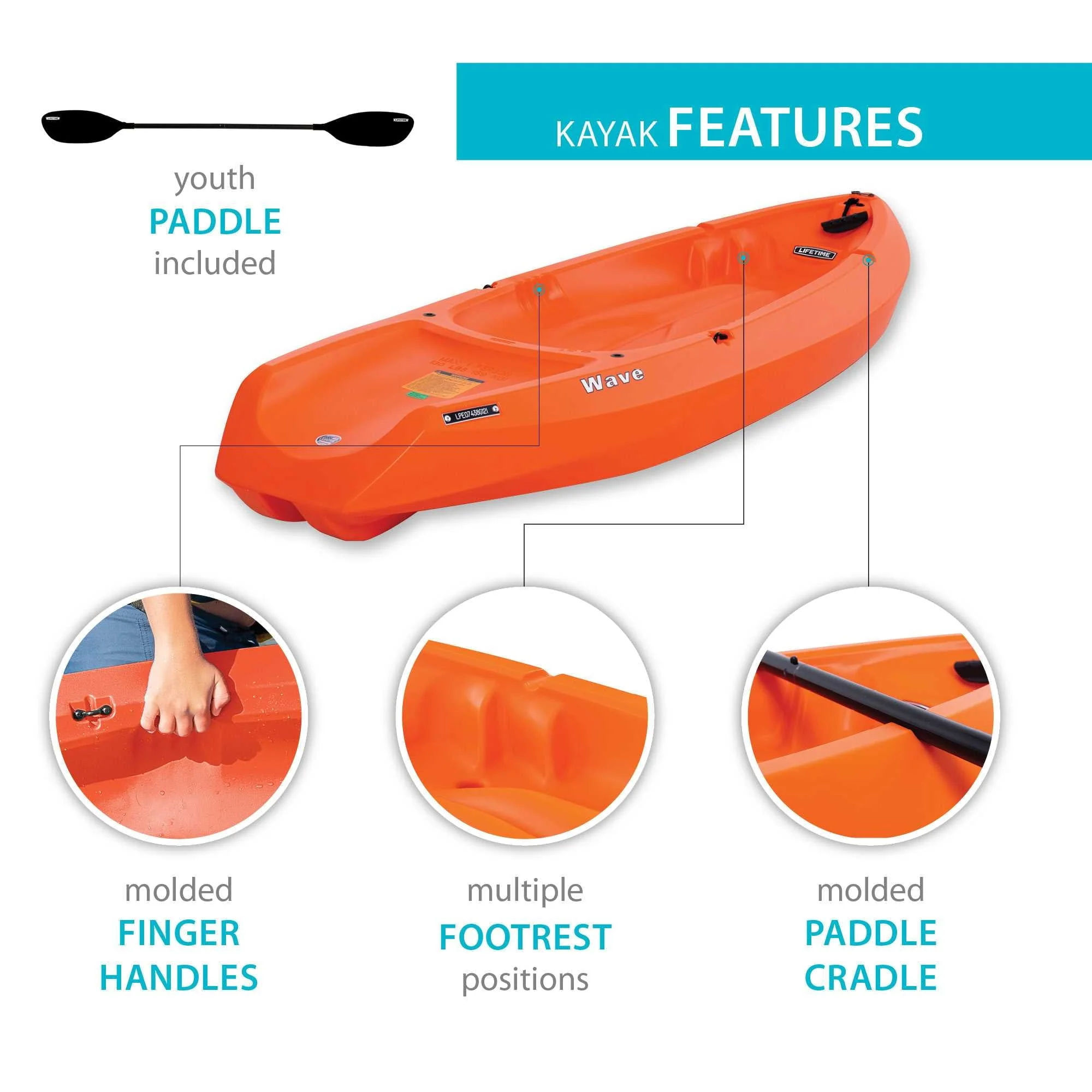Wave 6 ft Youth Kayak, Orange (90154) - Image 4