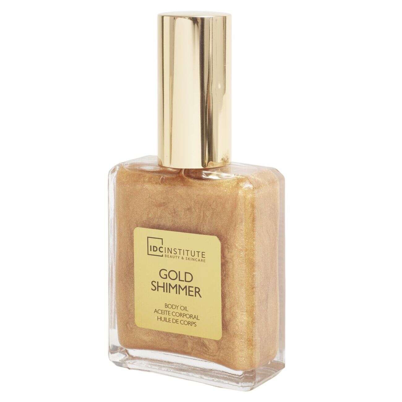 Huile pour le corps 50ml pailletée dorée dans bouteille en verre