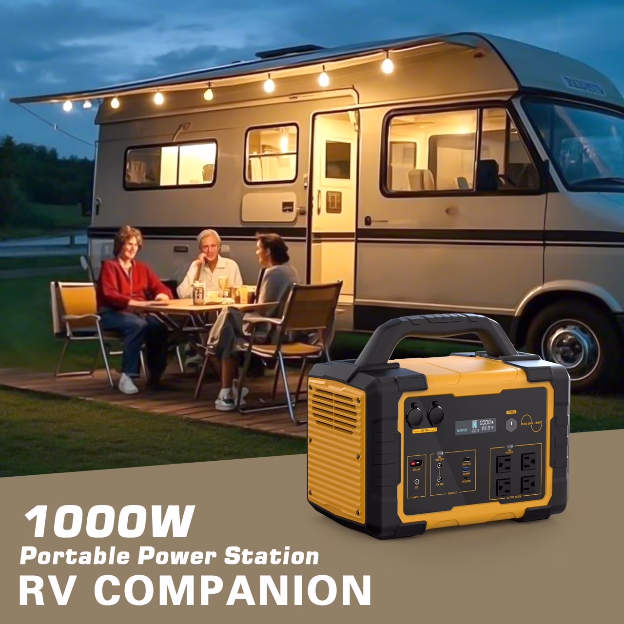 1000W Portable Power Station w/ 120 AC Output, 3 LED Light Modes, Emergency Backup Power for Camping,Emergency, RV, Off-Grid Living(1000 W)
