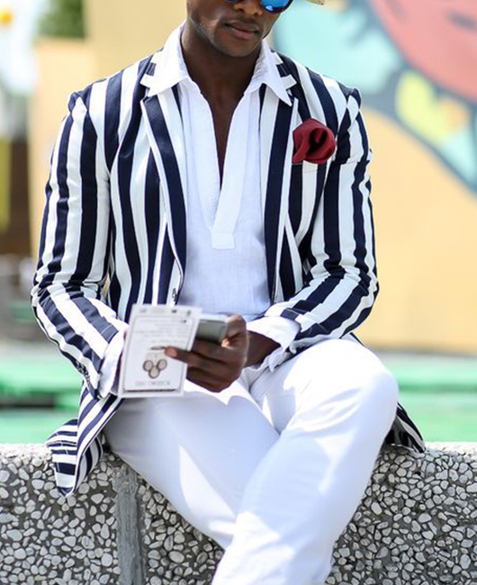 Blazer OK Casual à rayures noires et blanches, coupe slim, revers cranté