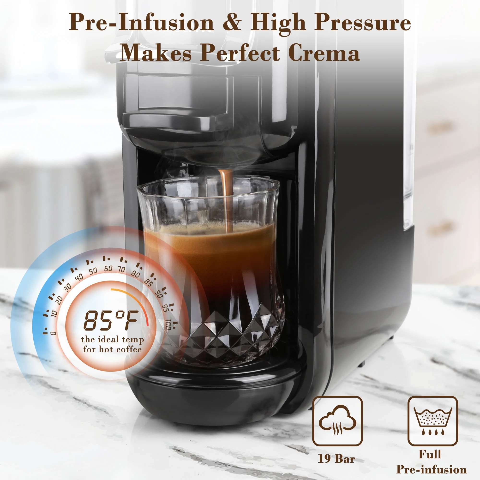 Espresso Maker for Nespresso Capsule, Lavazza Blue Capsule Coffee Powder, 19 Bar Pump Pressure Makes Authentic Espresso Coffee, Mini Espresso Coffee Machines with Removable Water Tank. - Image 9