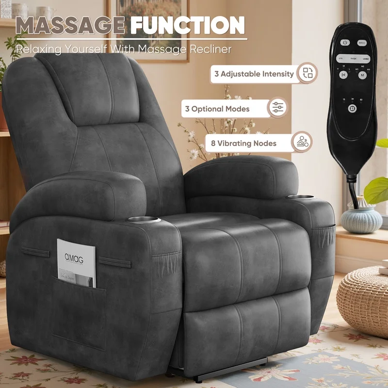 power lift electric Massage recliner chair Oversized Single Sofa with Cup Holder for elderly,Black(Black) - Image 6