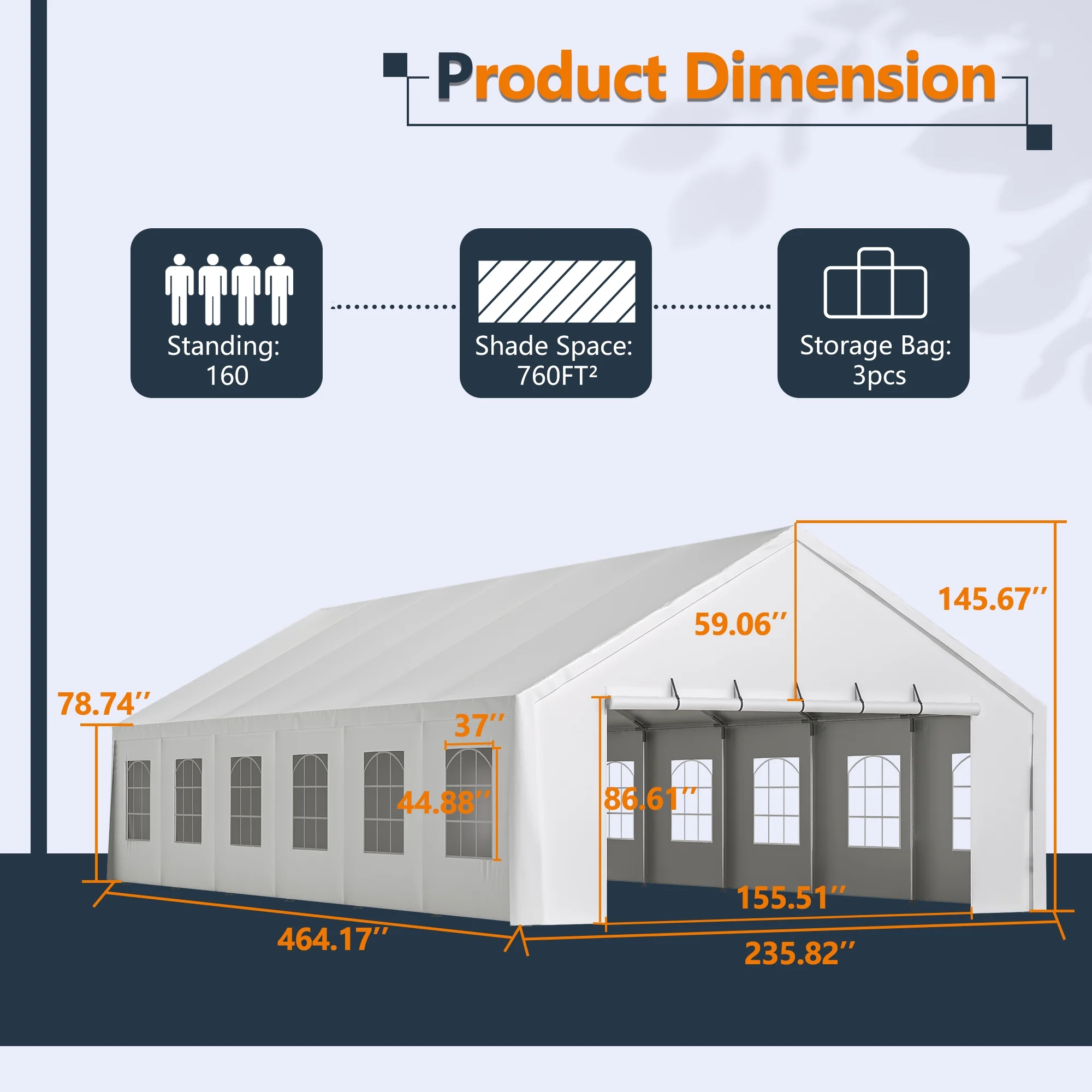 20x40 FT Heavy-Duty Party Tent with 3 Storage Bags Large Waterproof Wedding Event Shelter for Removable Sidewalls Zipper Door Outdoor Commercial Tent for Parties Carport Camping BBQ Garden - Image 2