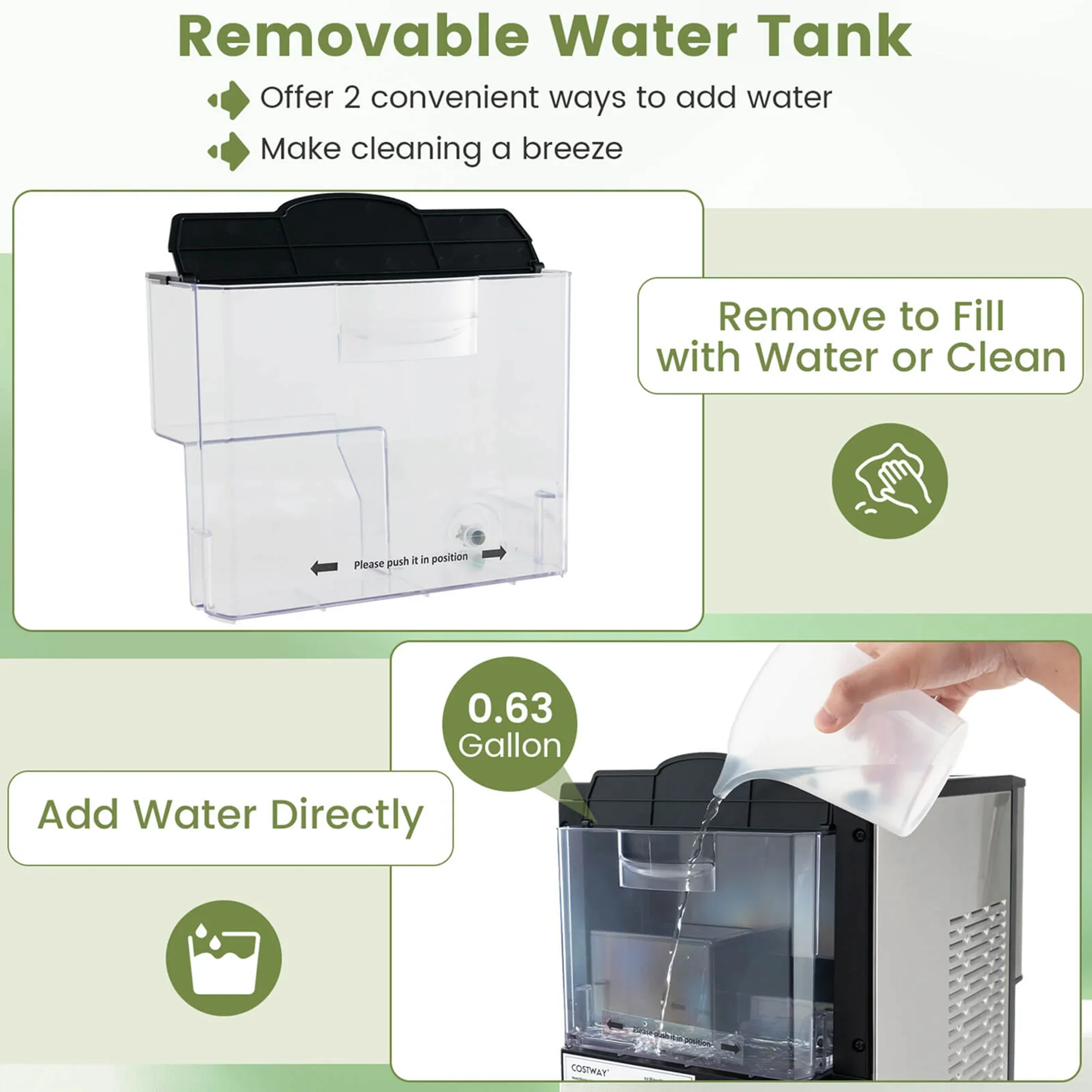 Costway 56 lbs/24 H Pepple Chewable Countertop Ice Maker with Self-Cleaning System