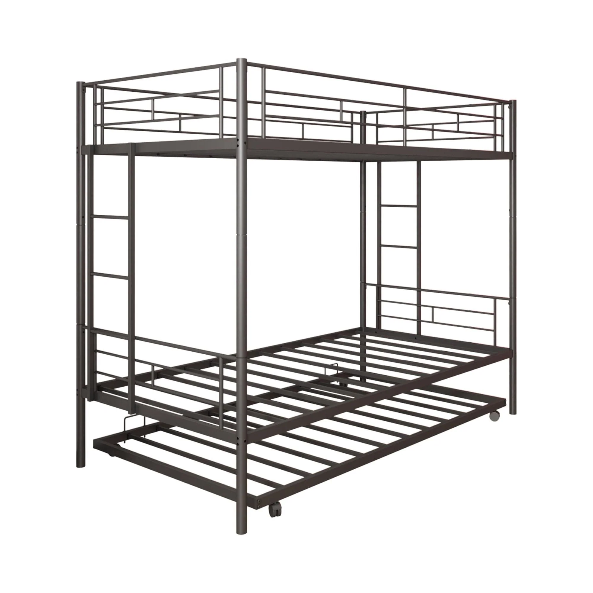 Twin Over Twin Bunk Bed with Trundle, Metal Bunk Beds for Kids Adults Teens, Bed Frame Can Be Divided Into 2 Twin Beds with 2 Side Ladders, Metal Support Slat, Safety Guard Rail, Black Image 8