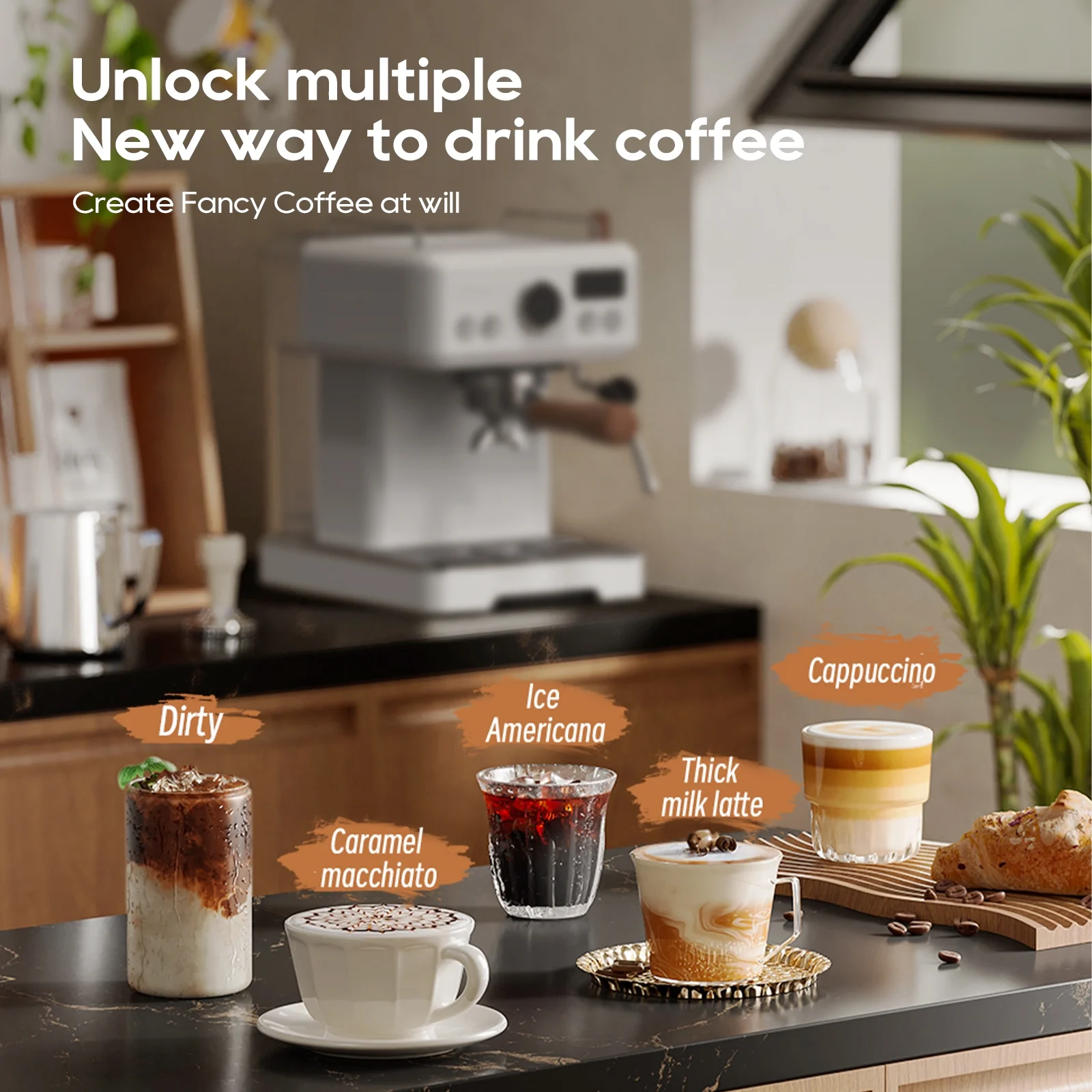 Hibrew H10PLUS 20bar Espresso Coffee Machine with Adjustable Temperature & Steam