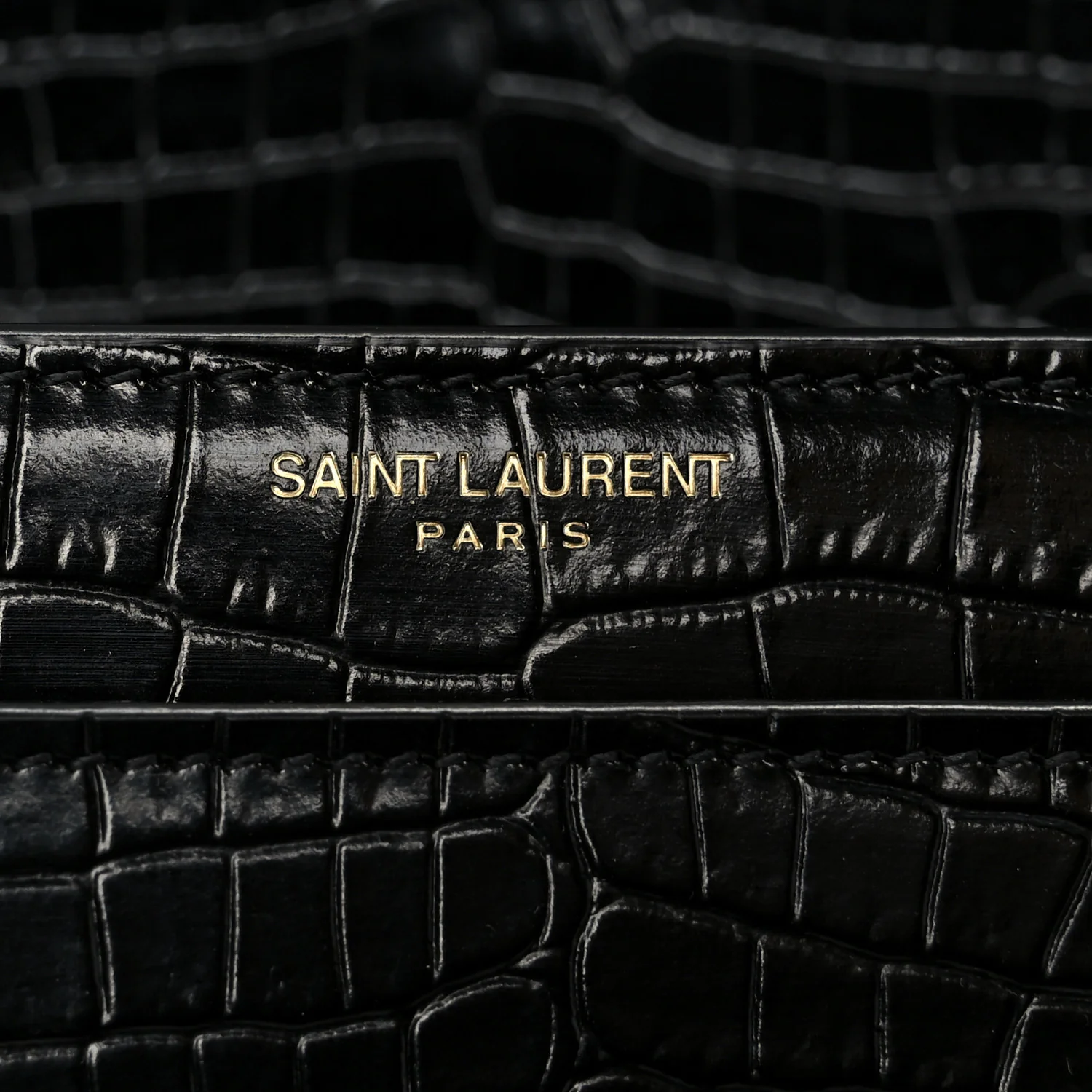 Calfskin Crocodile Embossed Large Monogram Sunset Black