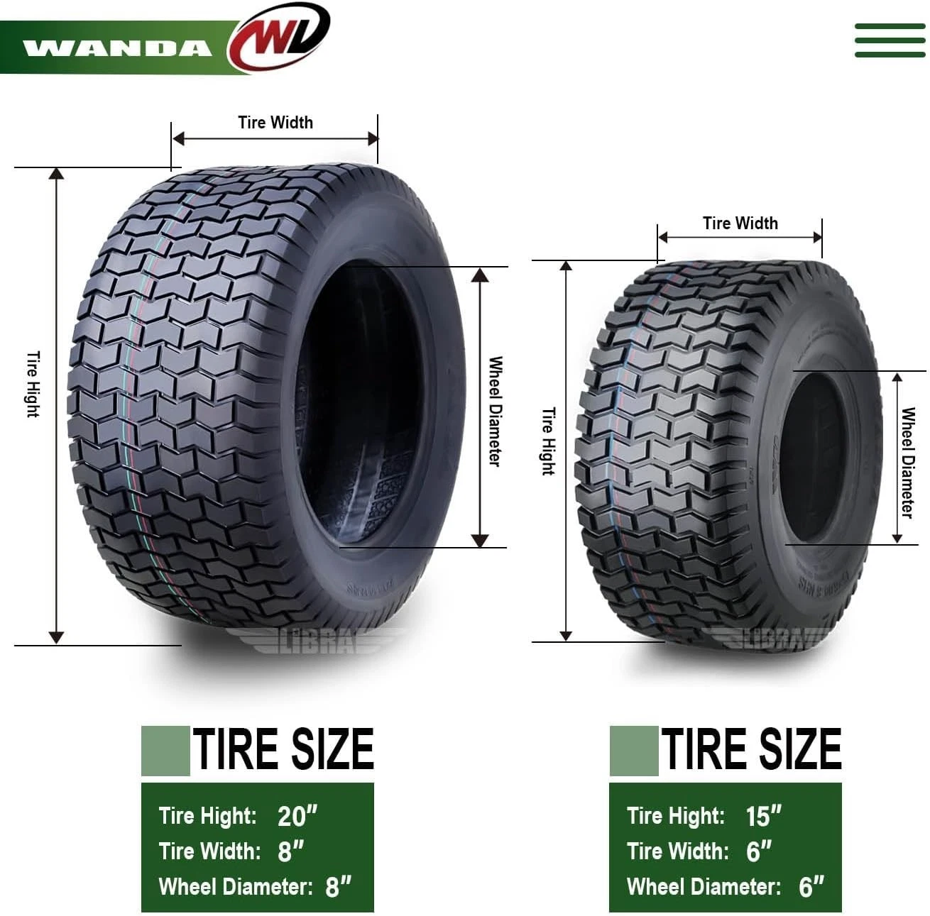 Set 4 15X6-6 20X8-8 Lawn Mower Tractor Cart Turf Tires 4 Ply-13114/13131 - Image 4