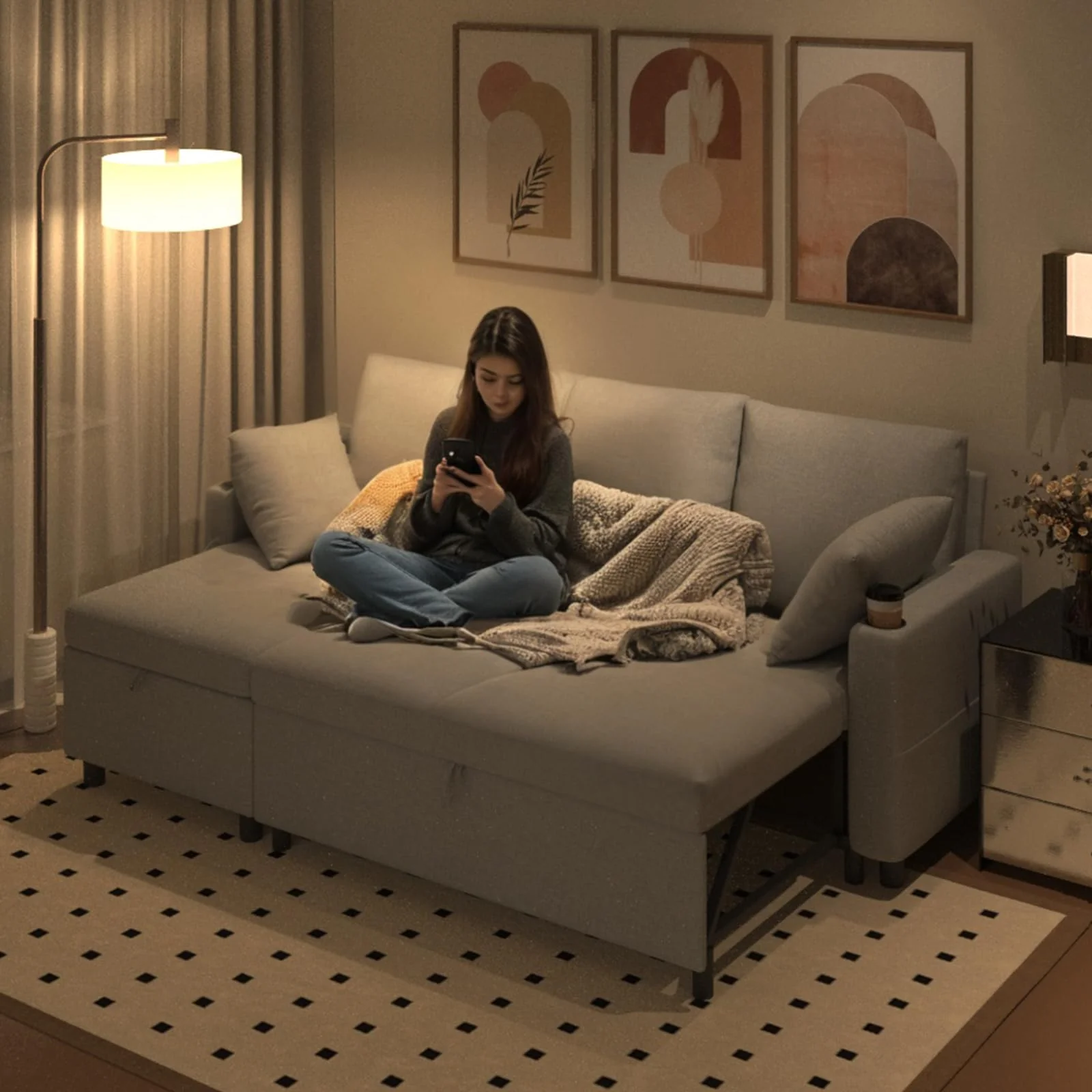 AECOJOY Sleeper Sofa Couch with Pullout Bed, Linen Fabric, Gray