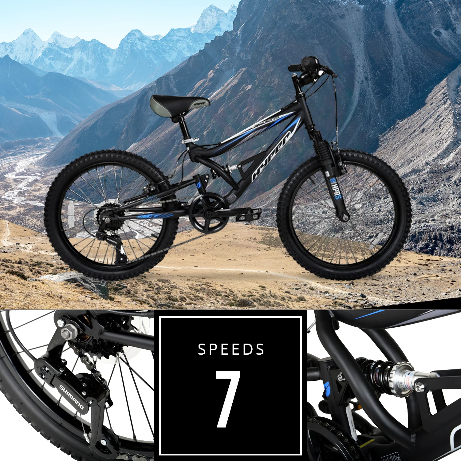 20" Boys Shocker Mountain Bike, Kids, Black, Recommended Age Group 8 to 13 Years Old Image 4