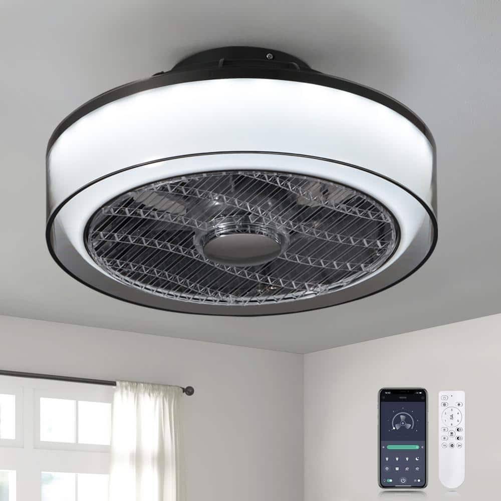 Antoine HD-FSD-68 16 in. Modern Dimmable Integrated LED Indoor Smoky Gray Smart Enclosed Ceiling Fan with Remote