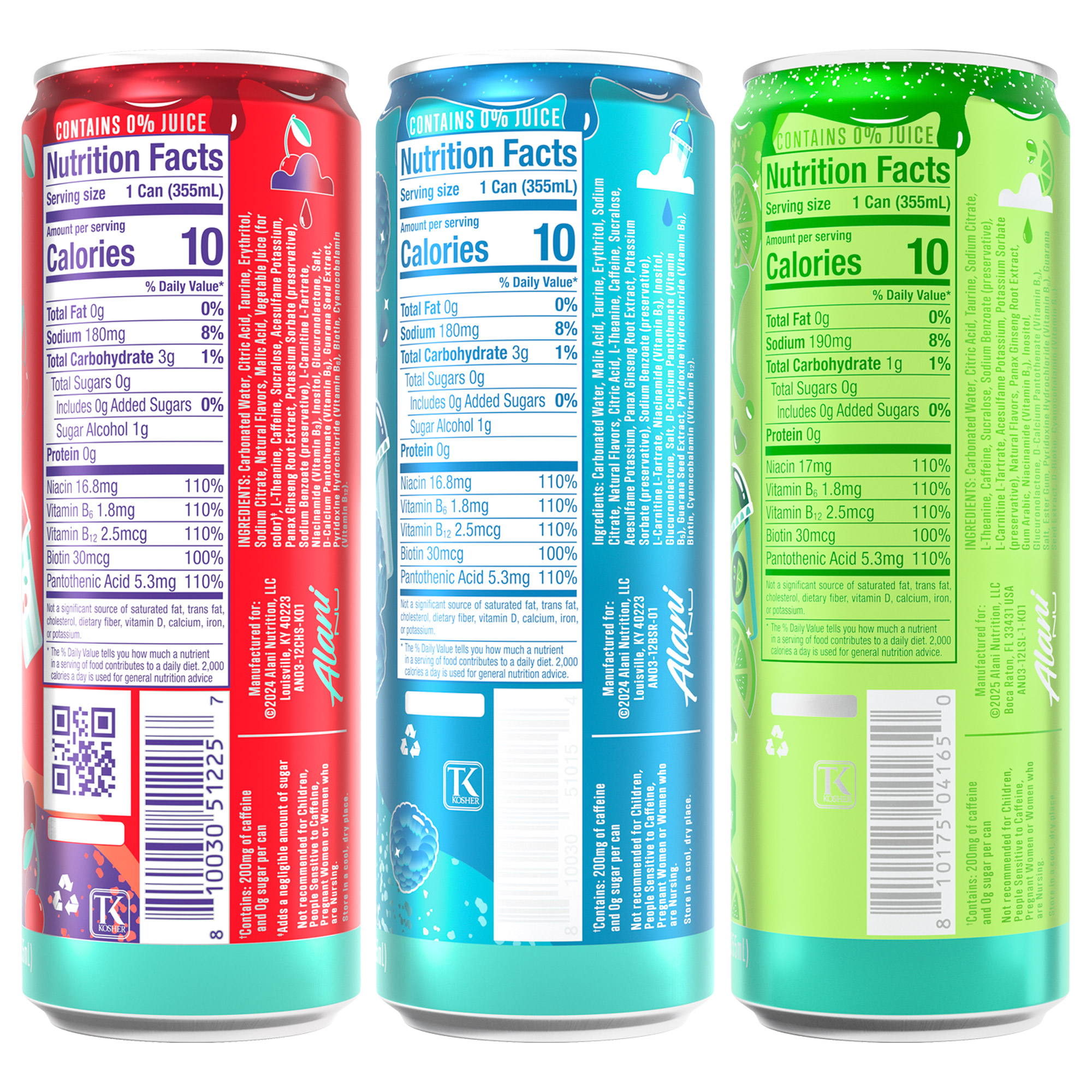 Alani Nu Energy Drink, Lime Slush Variety Pack, 12 Fl Oz, 18 - Count