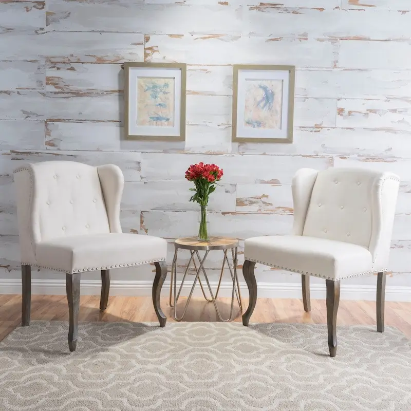 Set of 2 Niclas Wingback Studded Fabric Accent Chairs by Christopher Knight Home