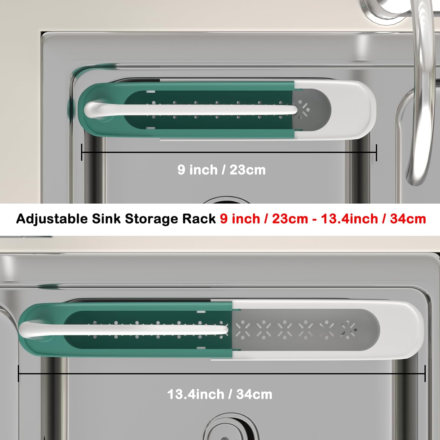 Telescopic Sink Storage Rack Adjustable with 2 Sponges - Sink Caddy Sponge Holder for kitchen sink (Green)