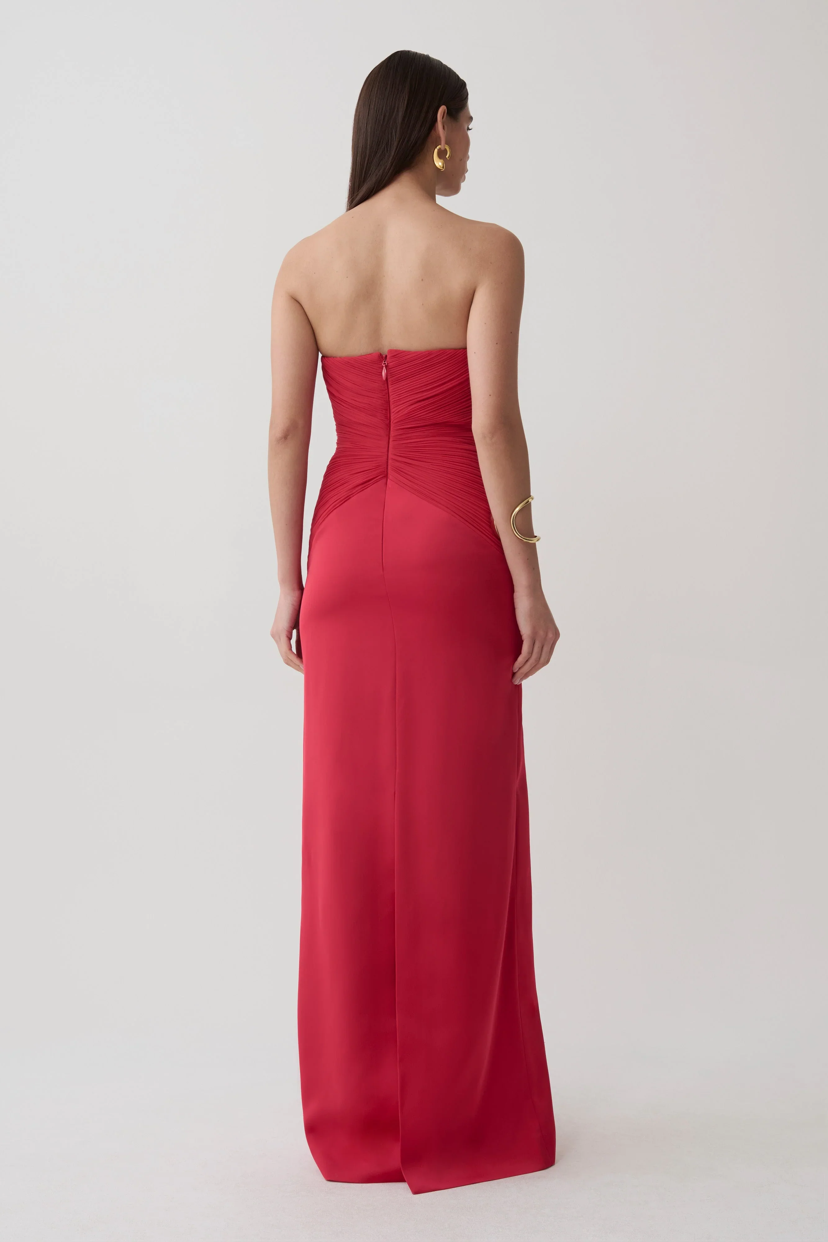 Aiyana Pleated Strapless Maxi Dress - Pomegranate