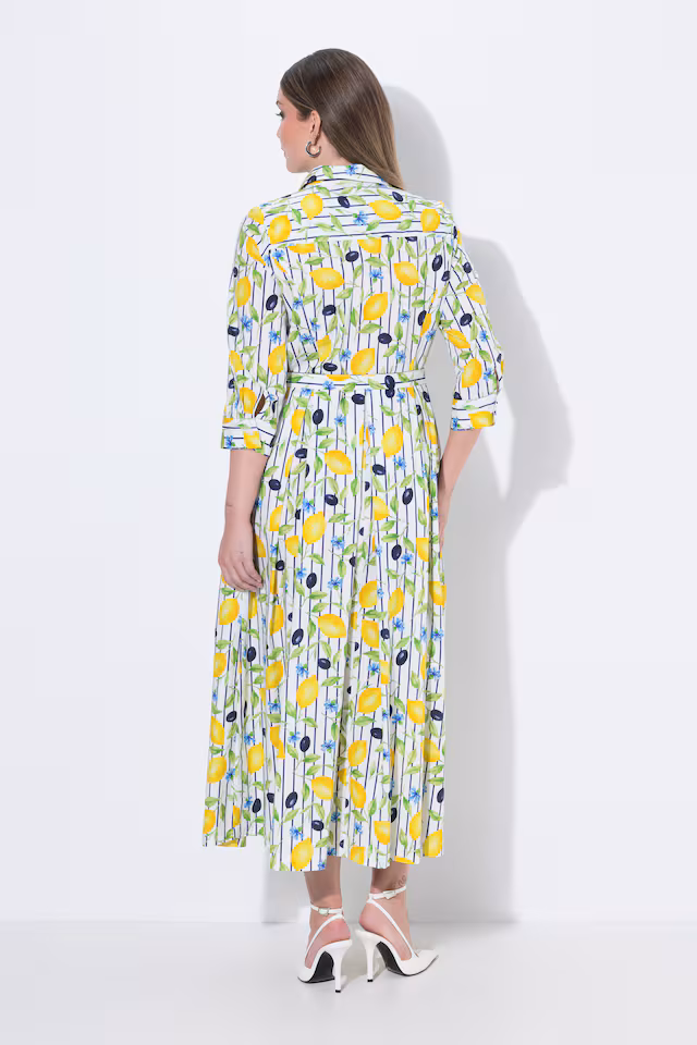 Pinstripe Lemon Button-Down Shirt Dress