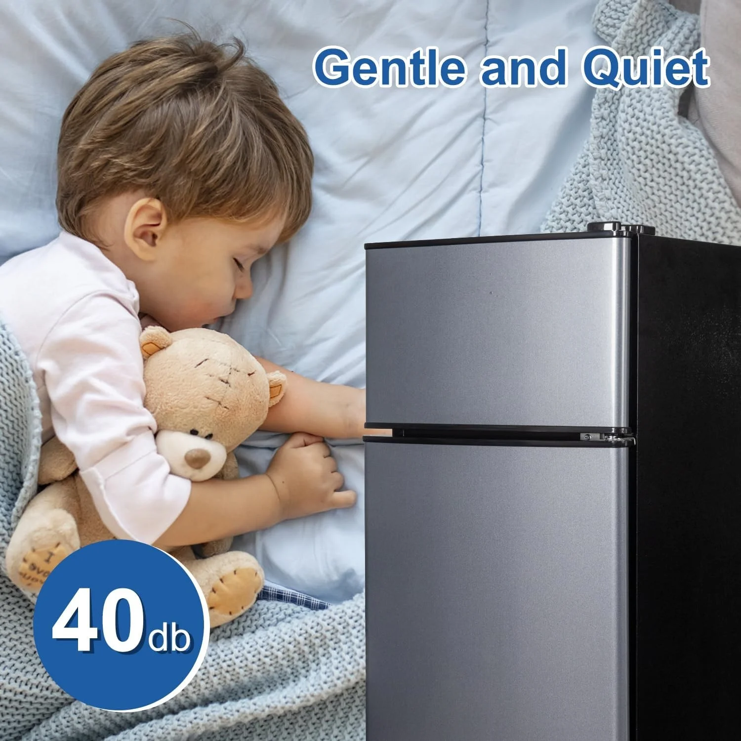 Mini Fridge with Freezer, 2.5 Cu.ft Small Fridge, Low Noise,7 Adjustable Thermostat, Double Door Small Refrigerator for Dorm, Bedroom, Office, Blue - Image 3