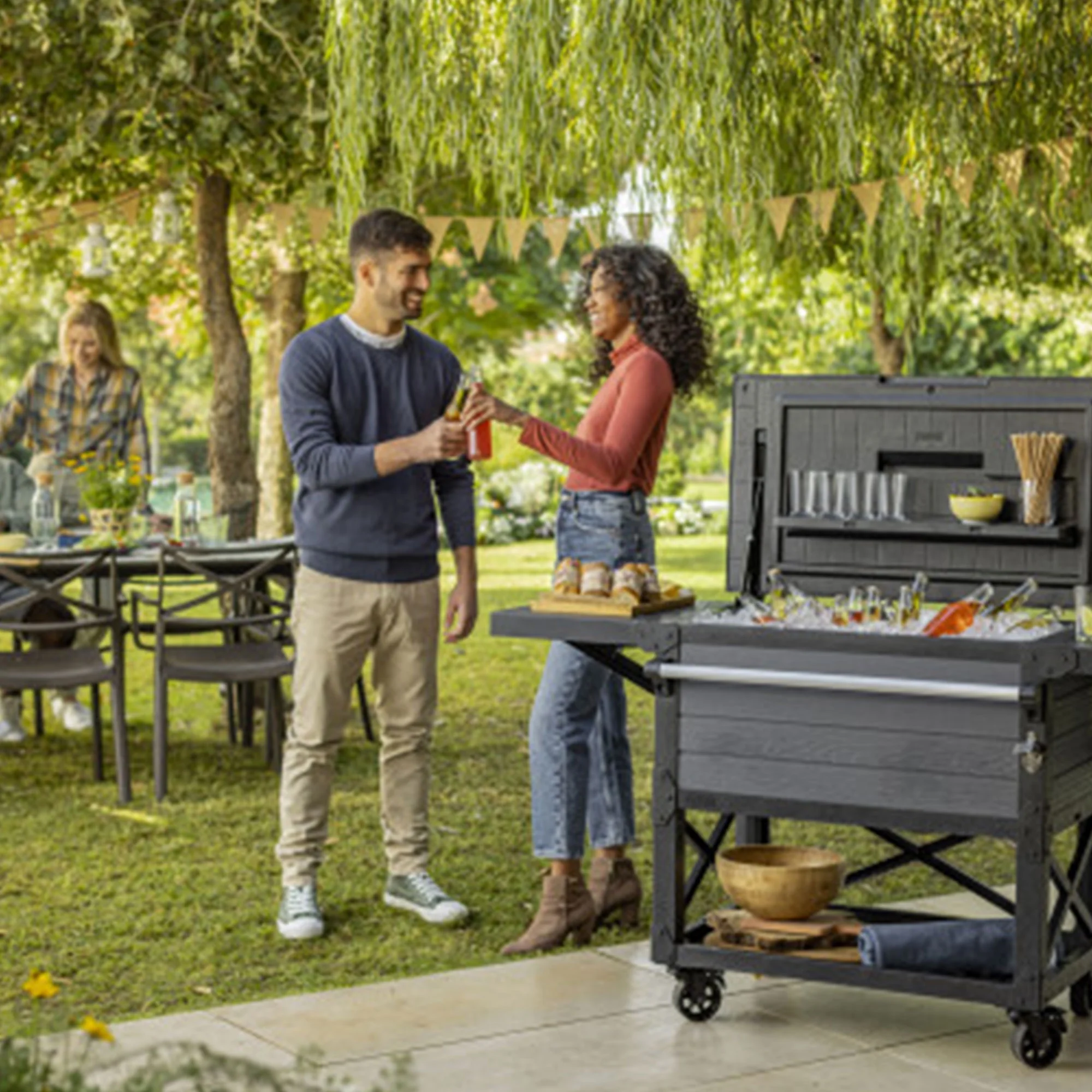 Outdoor Patio Cooler Ice Chest Insulated Beverage Bar Cart, Gray Image 9