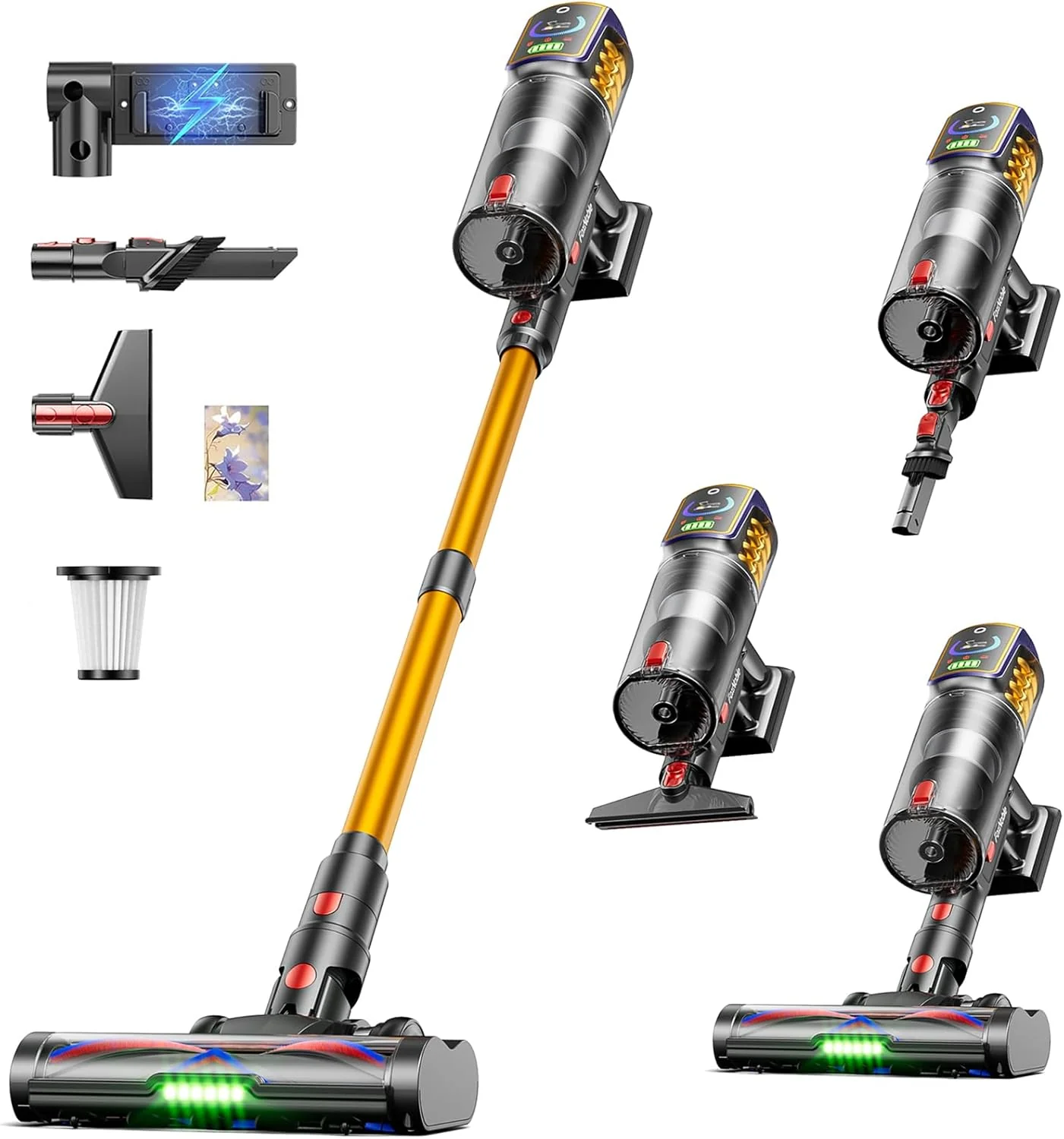 Aspirateur sans fil, 55 kPa, 650 W, autonomie de 65 min, idéal pour la maison. Aspirateur balai avec écran LED, brosse anti-emmêlement et format autoportant. Convient aux sols durs, tapis, poils d'animaux et voitures.