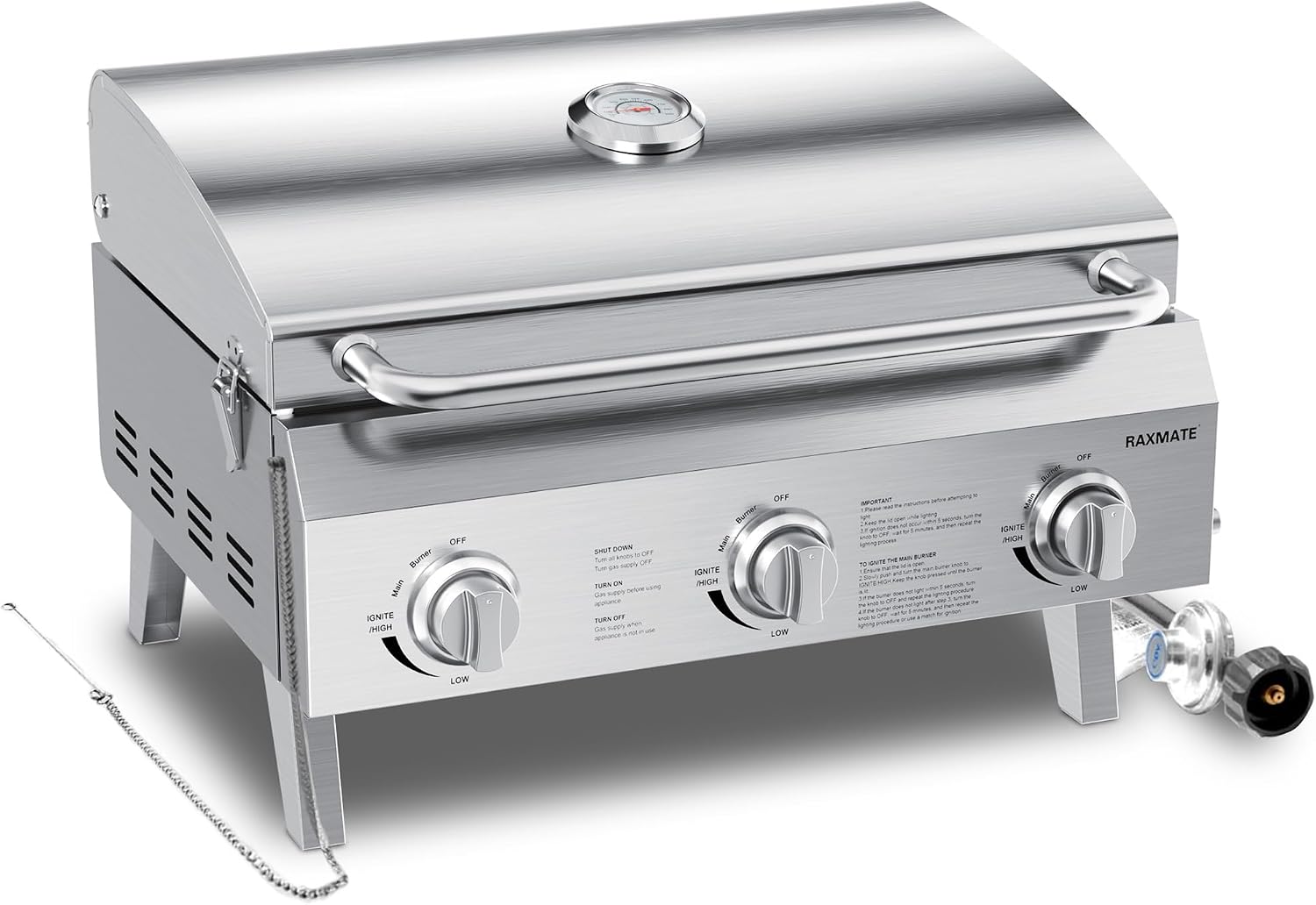 3-Burner Tabletop Gas Grill 30,000 BTUs Portable Propane Grill
