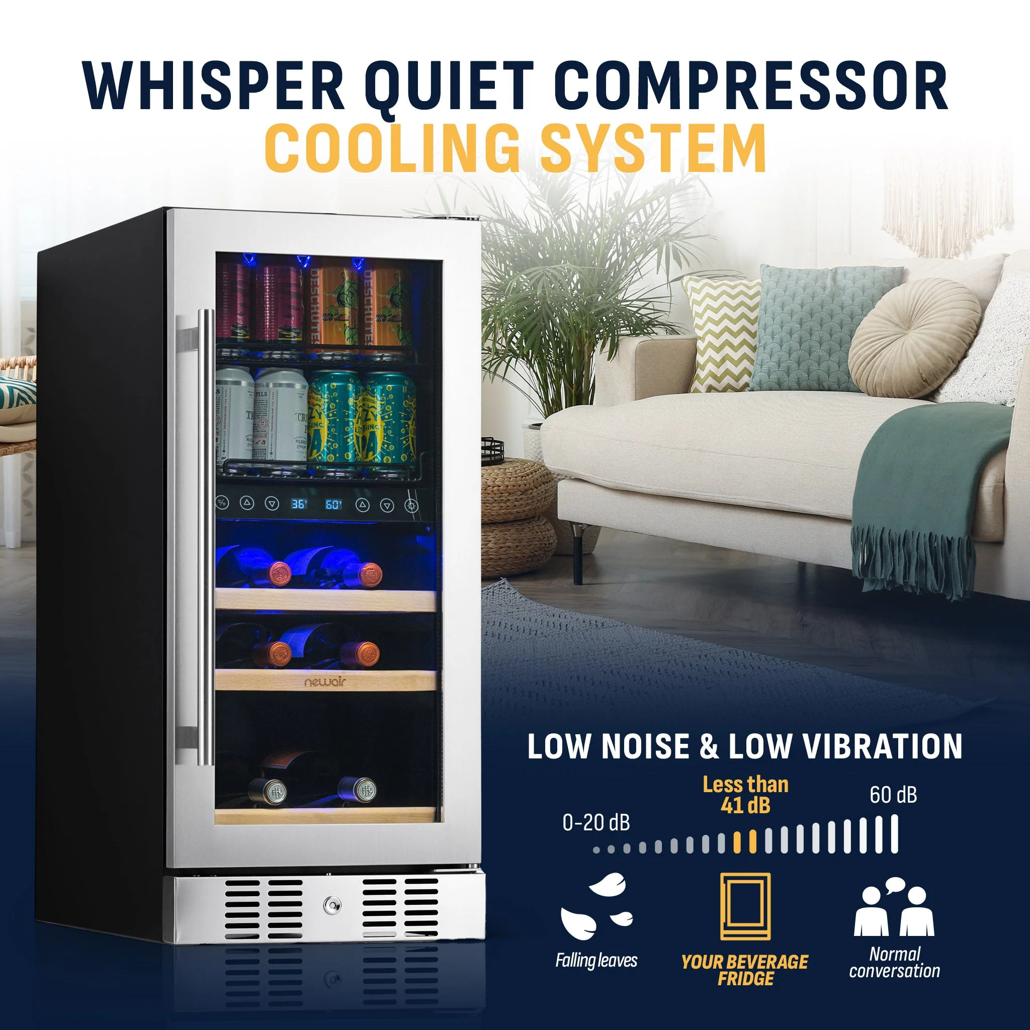 Newair 48-Can, 9-Bottle Built-in Dual Zone Beverage Fridge - 15
