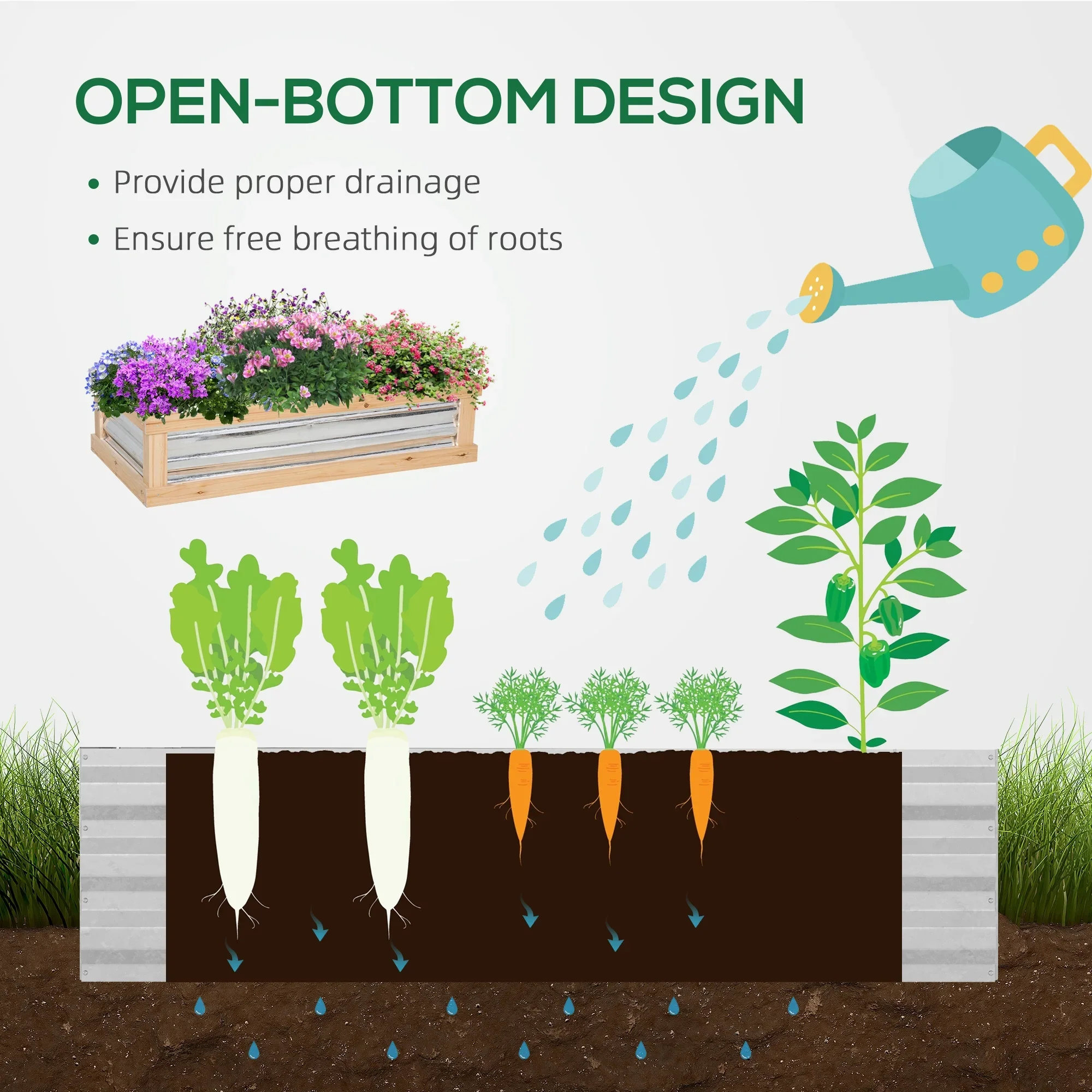 Outsunny Raised Garden Bed with Polycarbonate Greenhouse, Wooden Garden Cold Frame Greenhouse, Flower Planter Protection, 48 x 24 x 32, Natural