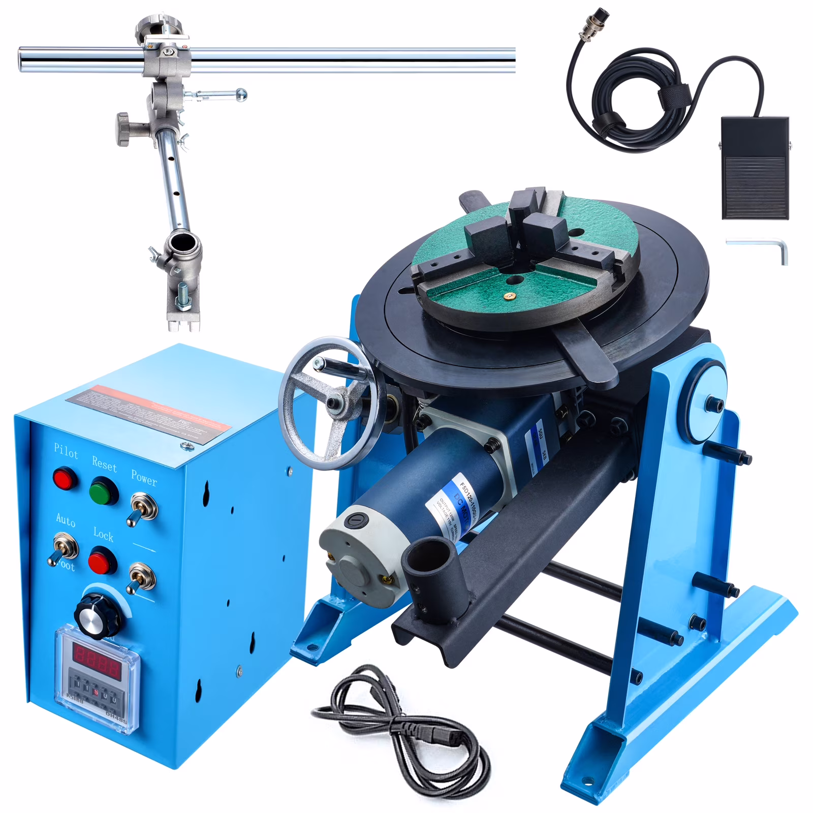 KFFKFF Rotational Welding Stand 50KG, Adjustable 0-90�� Welding Turntable 0.5-6RPM 120W, Equipped with 12.4 Inch 3-Jaw Lathe Chuck & Welding Torch Support for Cutting, Grinding, Assembly, Testing
