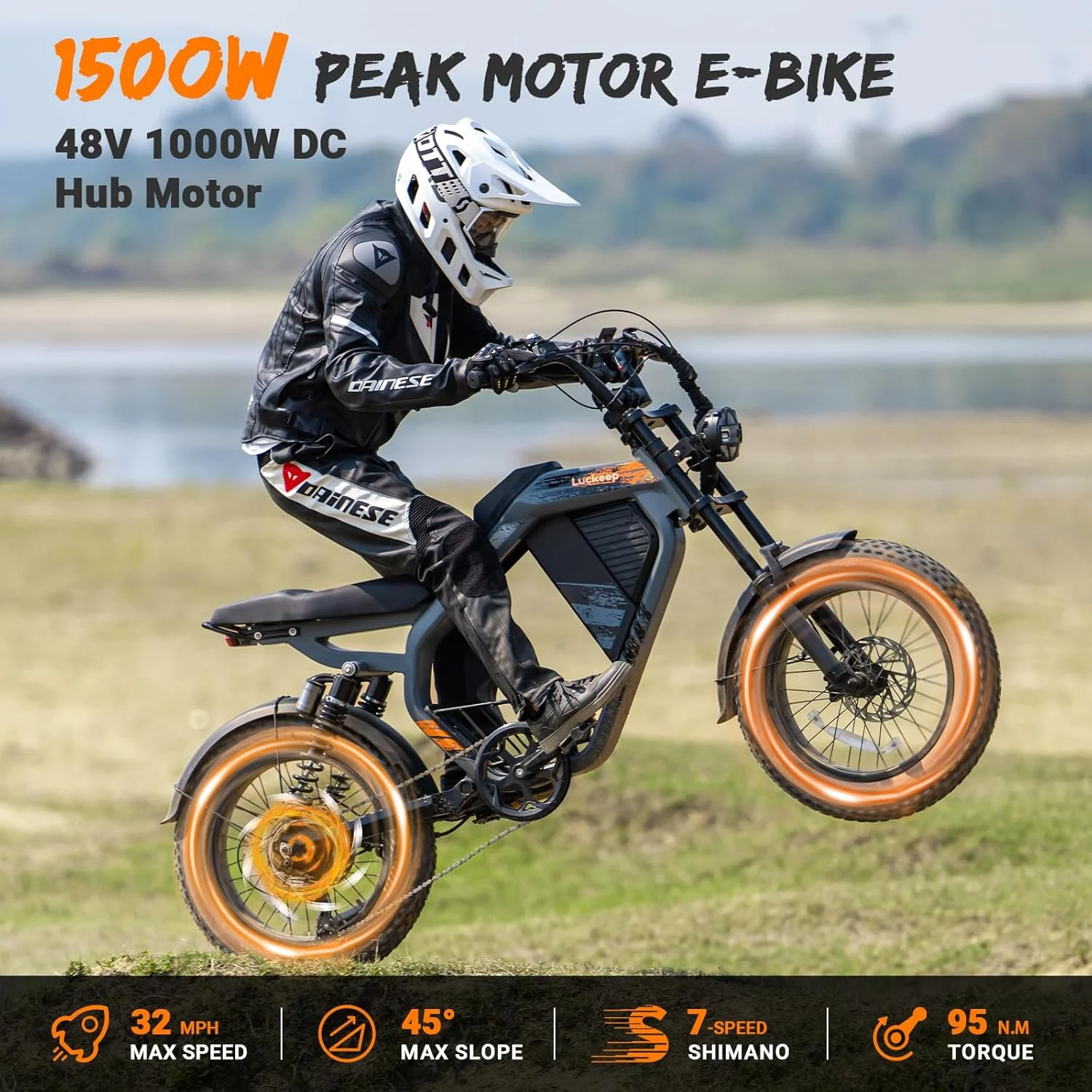 Luckeep M5 Electric Bike for Adults/Teen, 1500W Peak Motor, Max 32MPH, 48V 15AH Battery, Max 60 Miles Electric Motorcycle for Mountains, 20