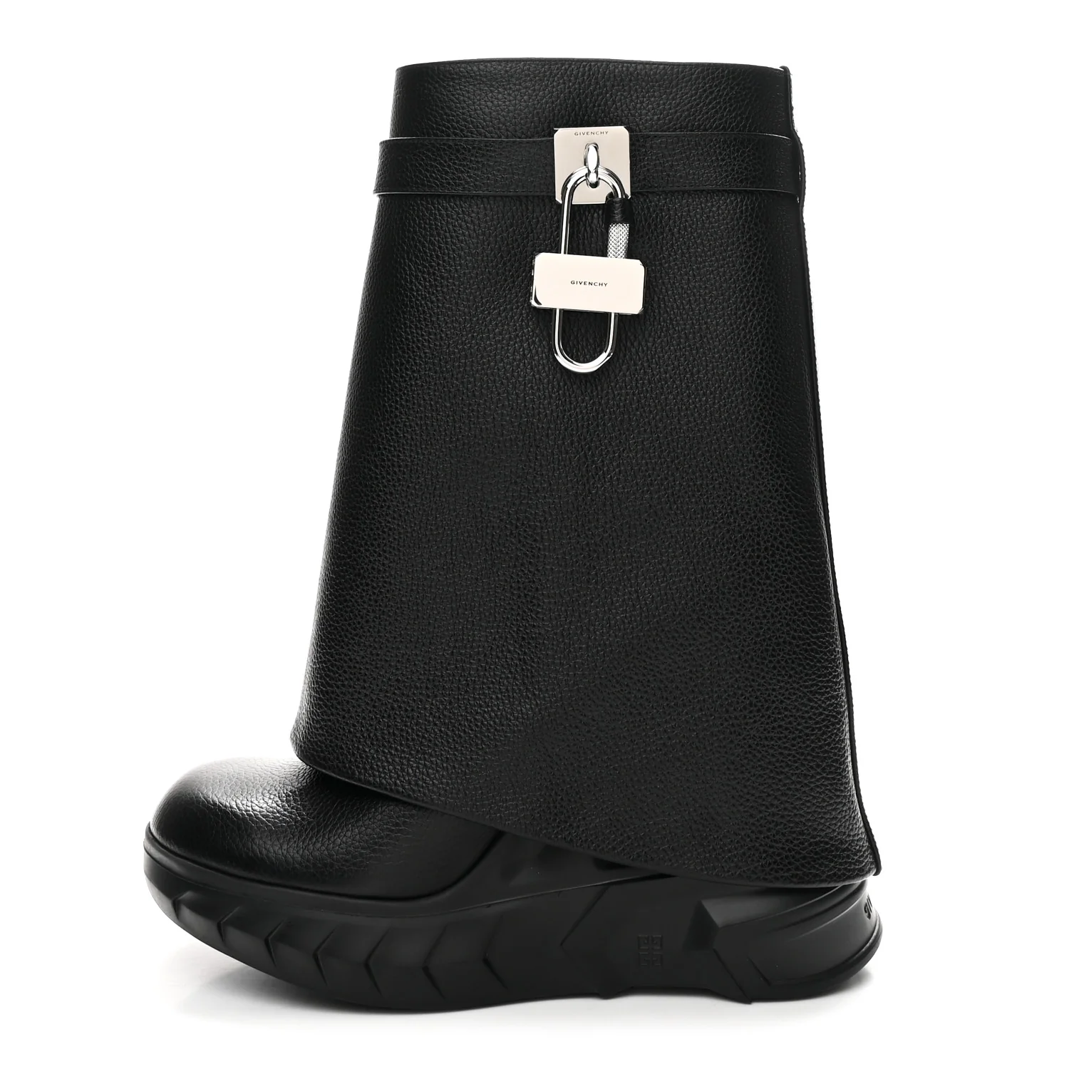 Grained Calfskin Shark Lock Biker Ankle Boots 38 Black