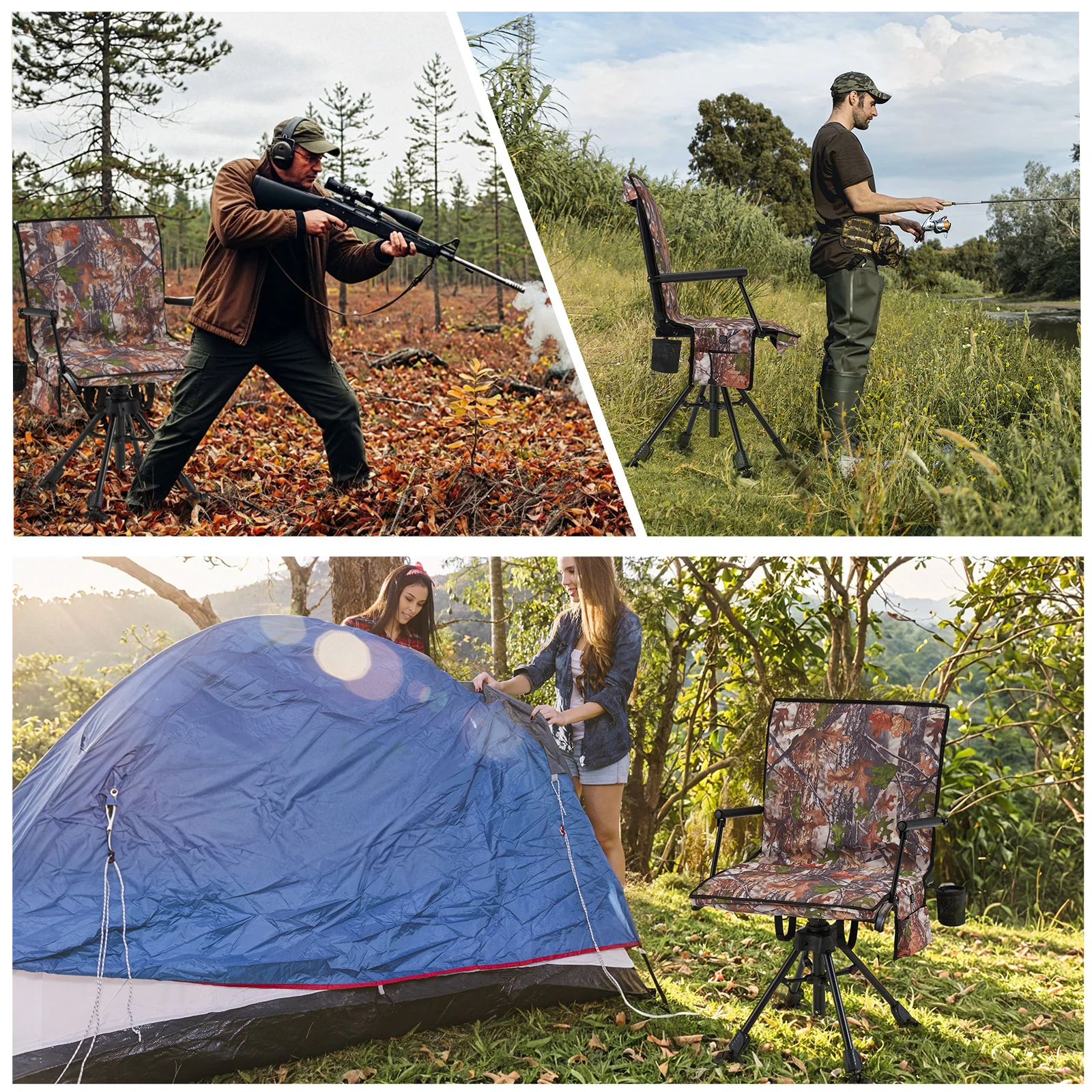 AECOJOY Heated Hunting Blind Chair, 360°Silent Swivel, Integrated Warm Seat System