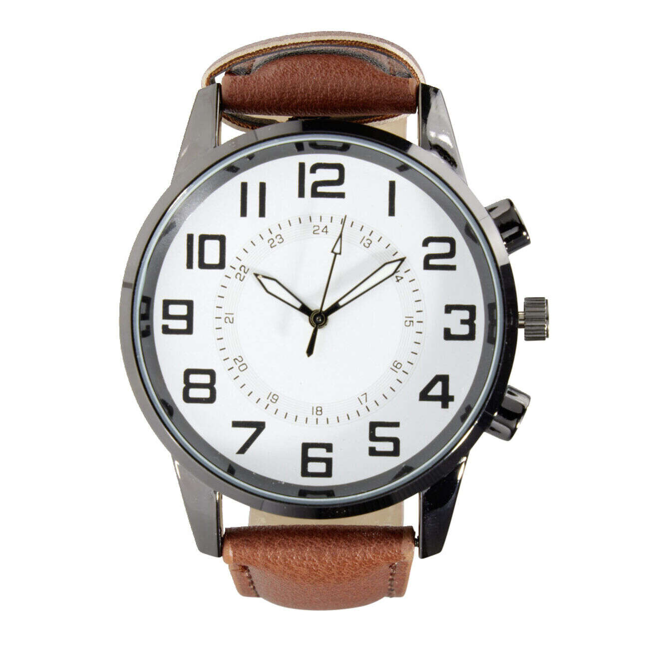 Montre homme cadran rond noir bracelet simili Ø4xH25,5cm (2 modèles)