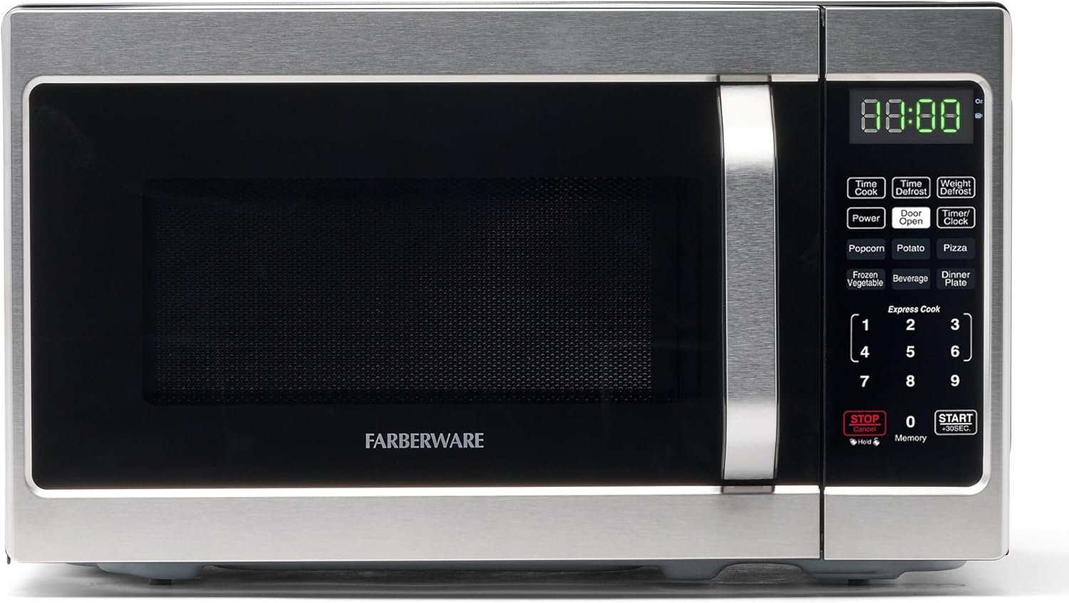 Farberware 0.7 CuCountertop Microwave Oven – 700 Watts Power, Auto Cook Settings, Defrost, Easy Clean and Child Safety Lock - Stainless