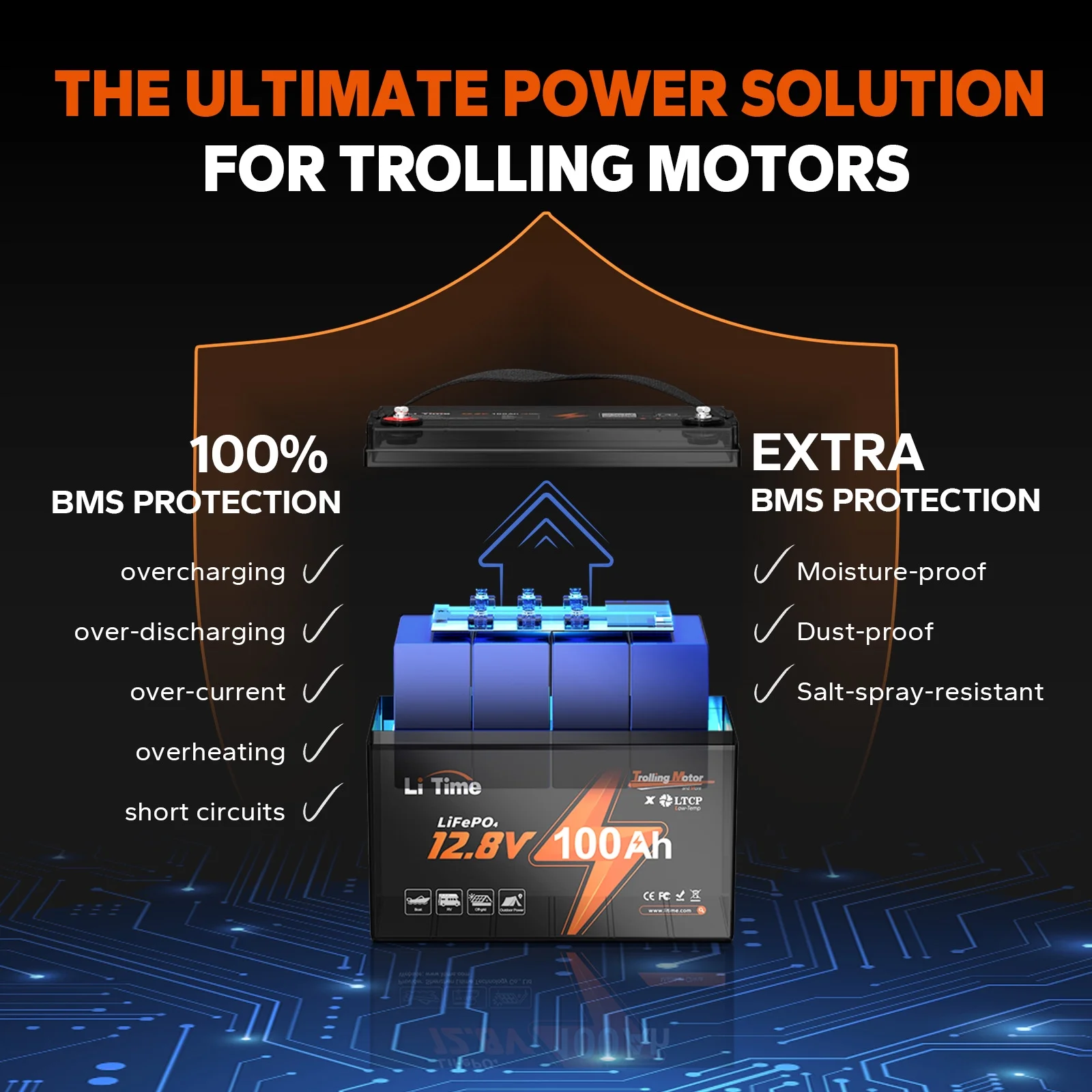 12V 100Ah TM LiFePO4 Lithium Battery Low Temp Protection Deep Cycle Trolling Motors Battery(12V100TM) - Image 4
