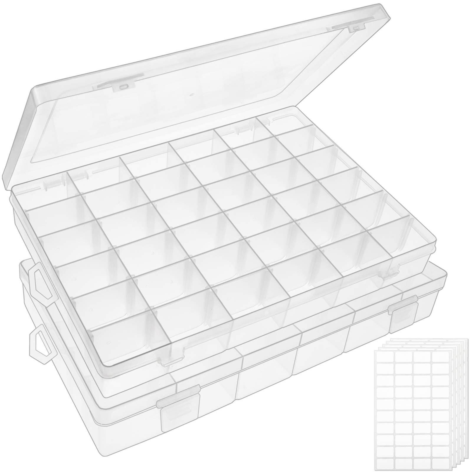 Outuxed 36 Grids Clear Plastic Organizer Box with Adjustable Compartment Dividers, Jewlery Storage Bead Organizer Rock Collection Box for Fishing