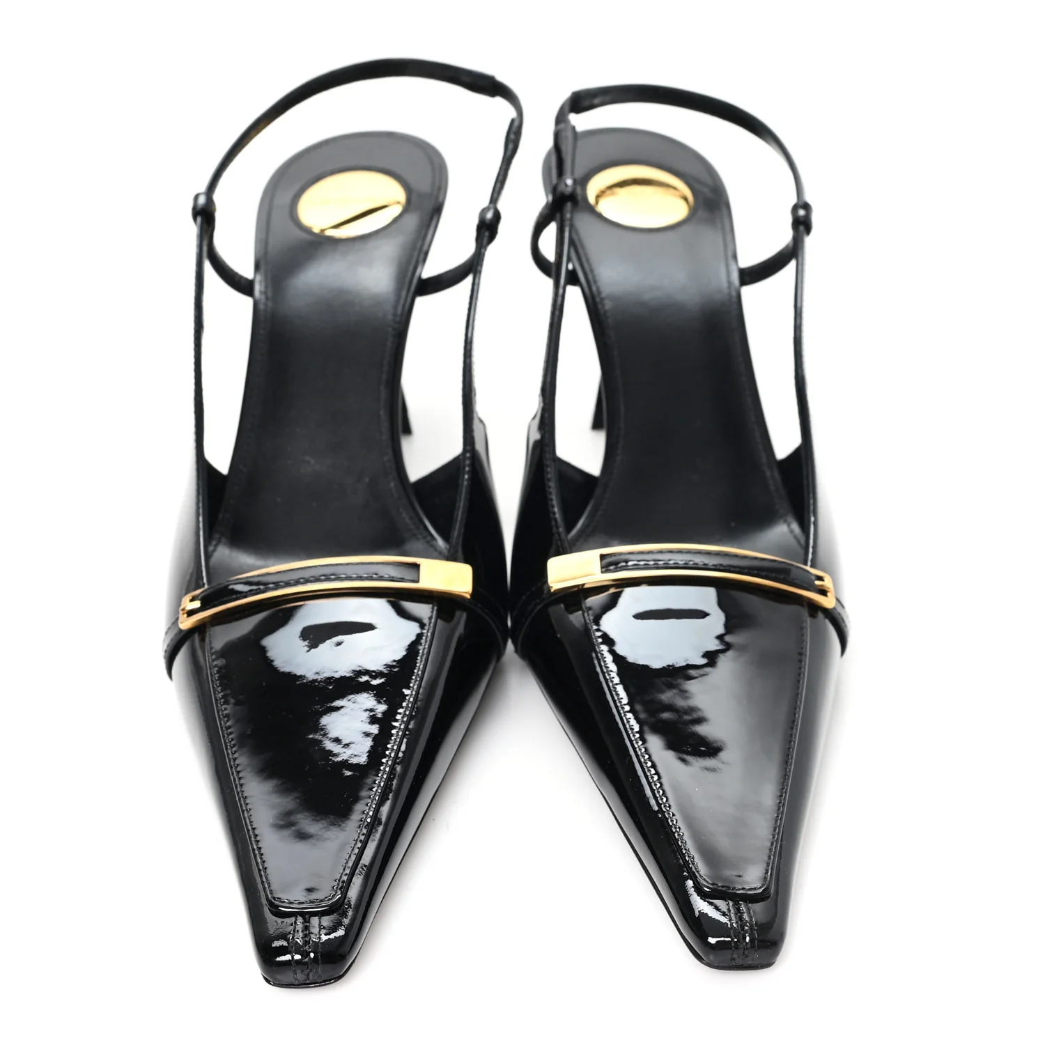 Patent Calfskin Jacqueline 75 Slingback Pumps 38 Black
