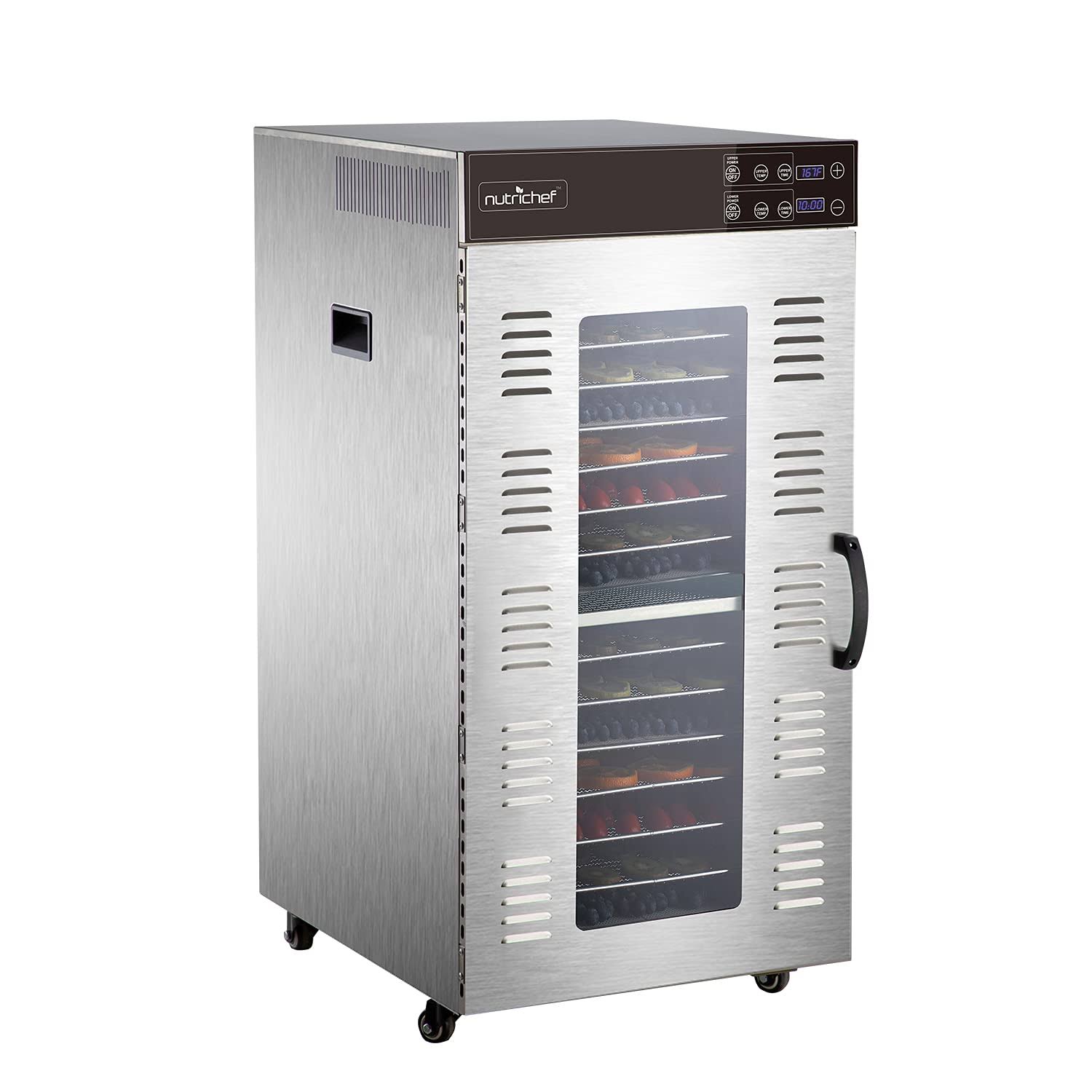 NutriChef Electric Food Dehydrator Machine - 2000-Watt Premium Multi-Tier Meat Beef Jerky Maker Fruit/Vegetable Dryer w/ 20 Shelf Stainless