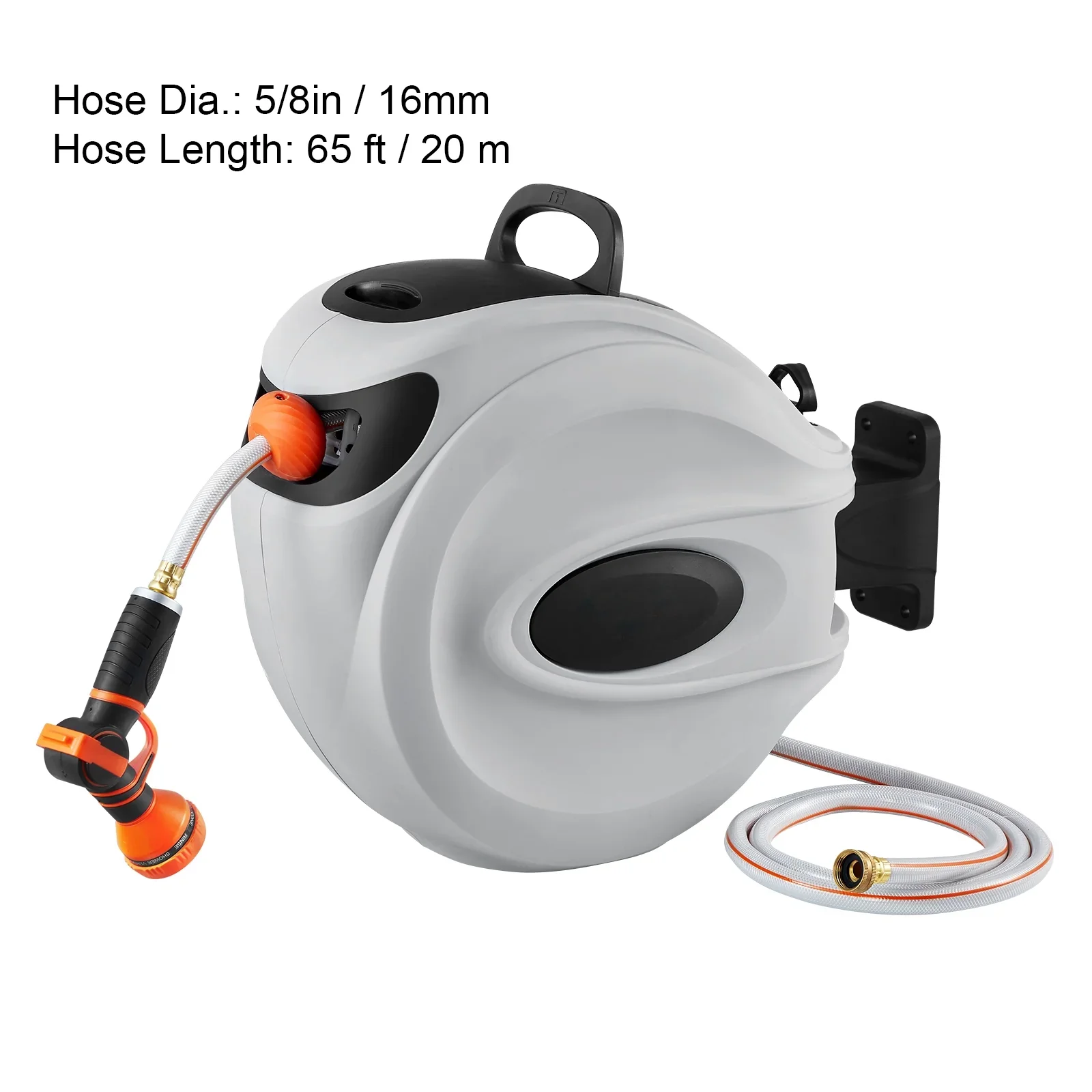 BENTISM Retractable Hose Reel, 65 ft x 5/8 inch, 180�� Swivel Bracket Wall-Mounted, Garden Water Hose Reel with 9-Pattern Nozzle, Automatic Rewind, Lock at Any Length, and Slow Return System