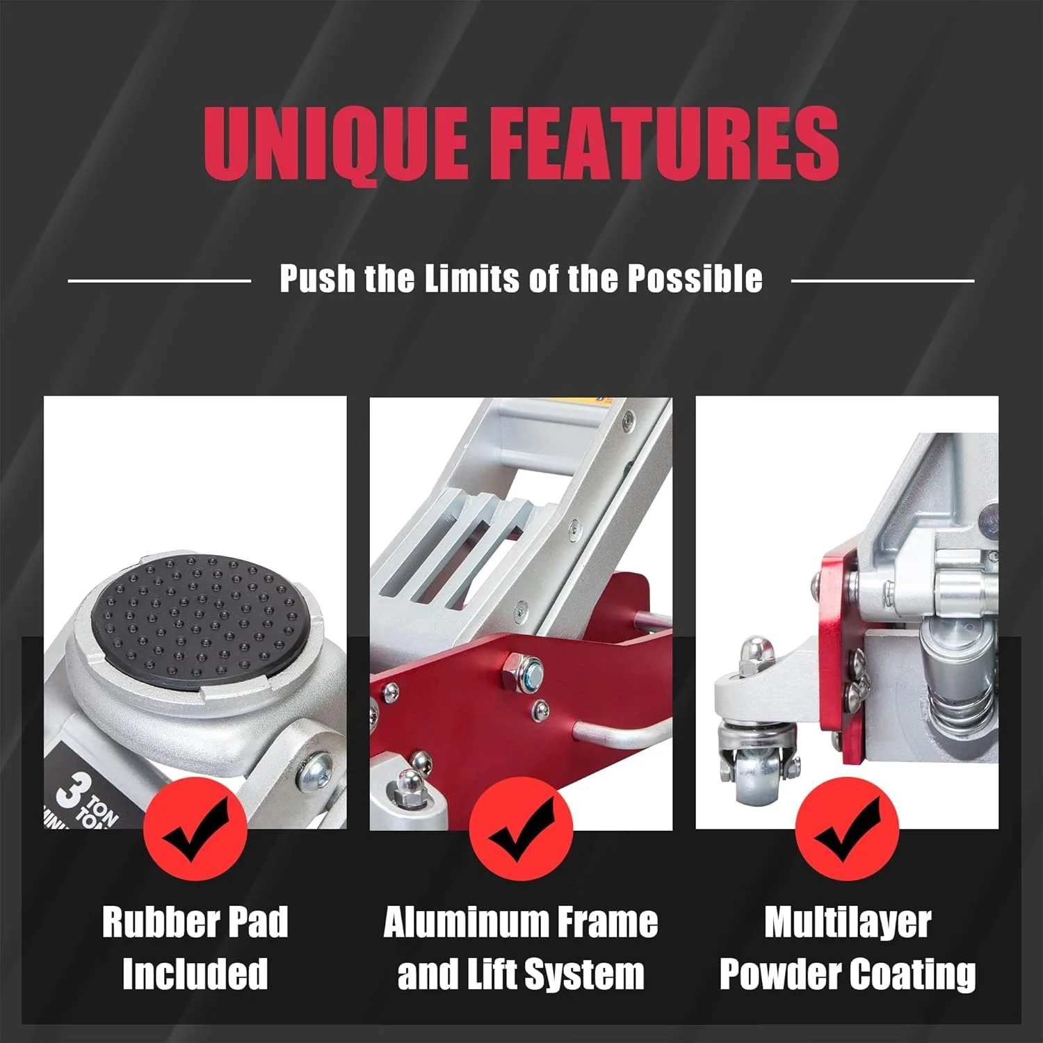 3 Ton (6,600 lb) Low Profile Aluminum Floor Jack Quick Lift Pump Hydraulic Service Jack Lightweight Durable Garage Jack for Cars SUVs Red - Image 5